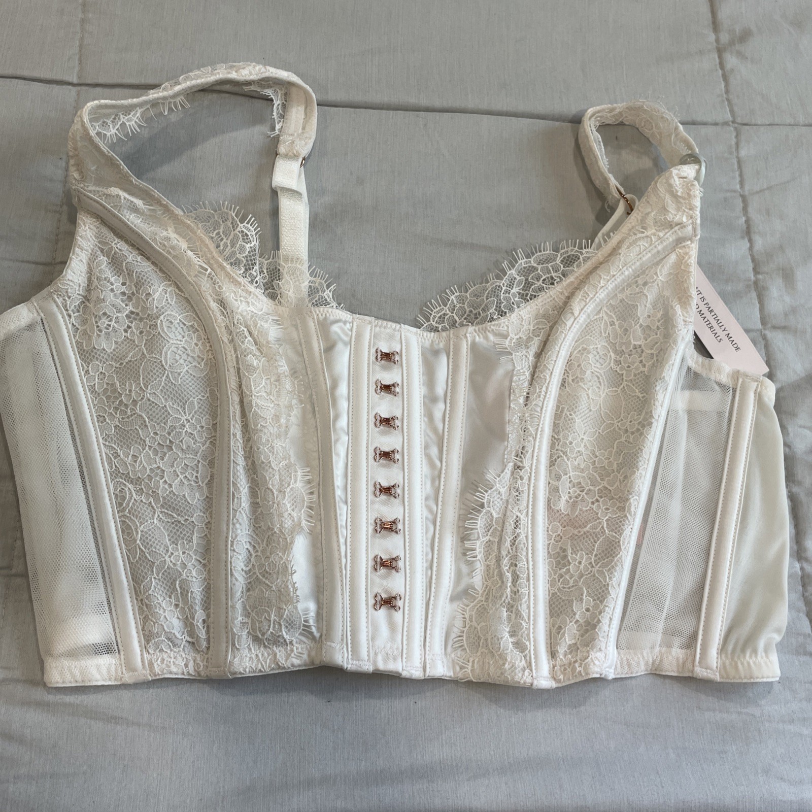 Victoria’s Secret DREAM ANGELS Unlined Lace-Up Corset Top White Shell L NWT