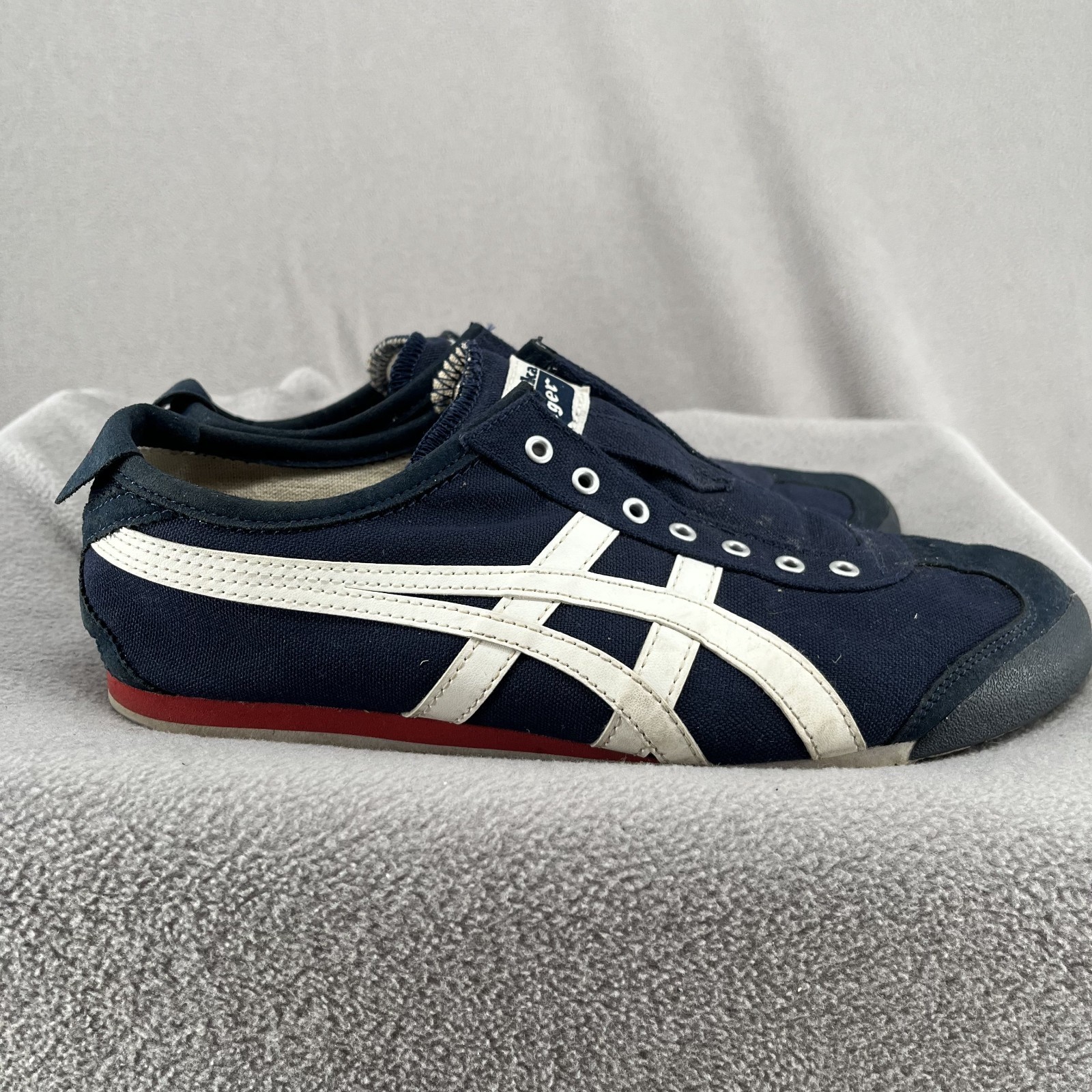 Onitsuka Tiger Shoes Mens 9 Blue Red Asics Mexico 66 Slip On Low Navy