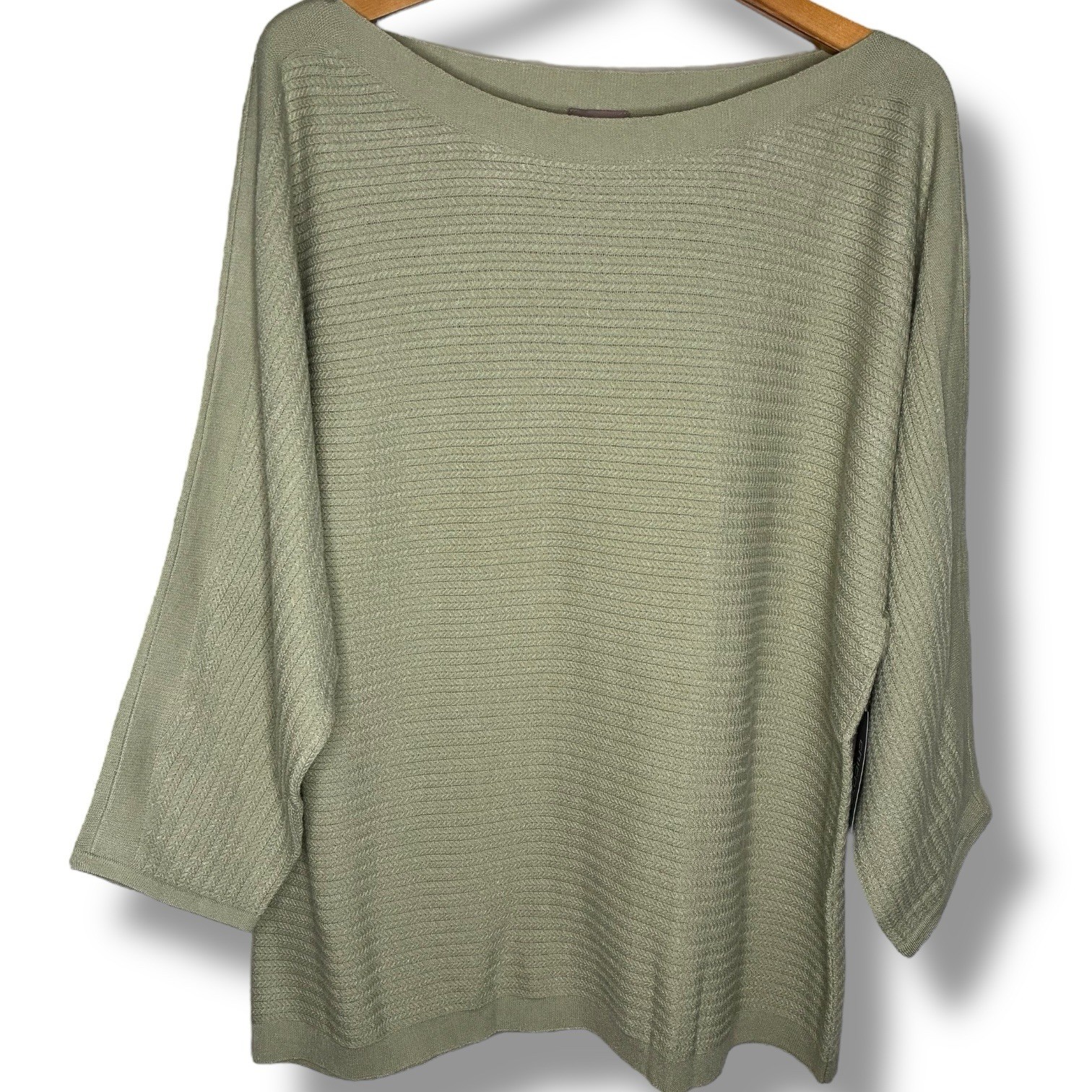 Chico’s Top NWT Size 3 (XL) Super Soft Pullover Tea Leaf Dolman Sleeve Boat Neck