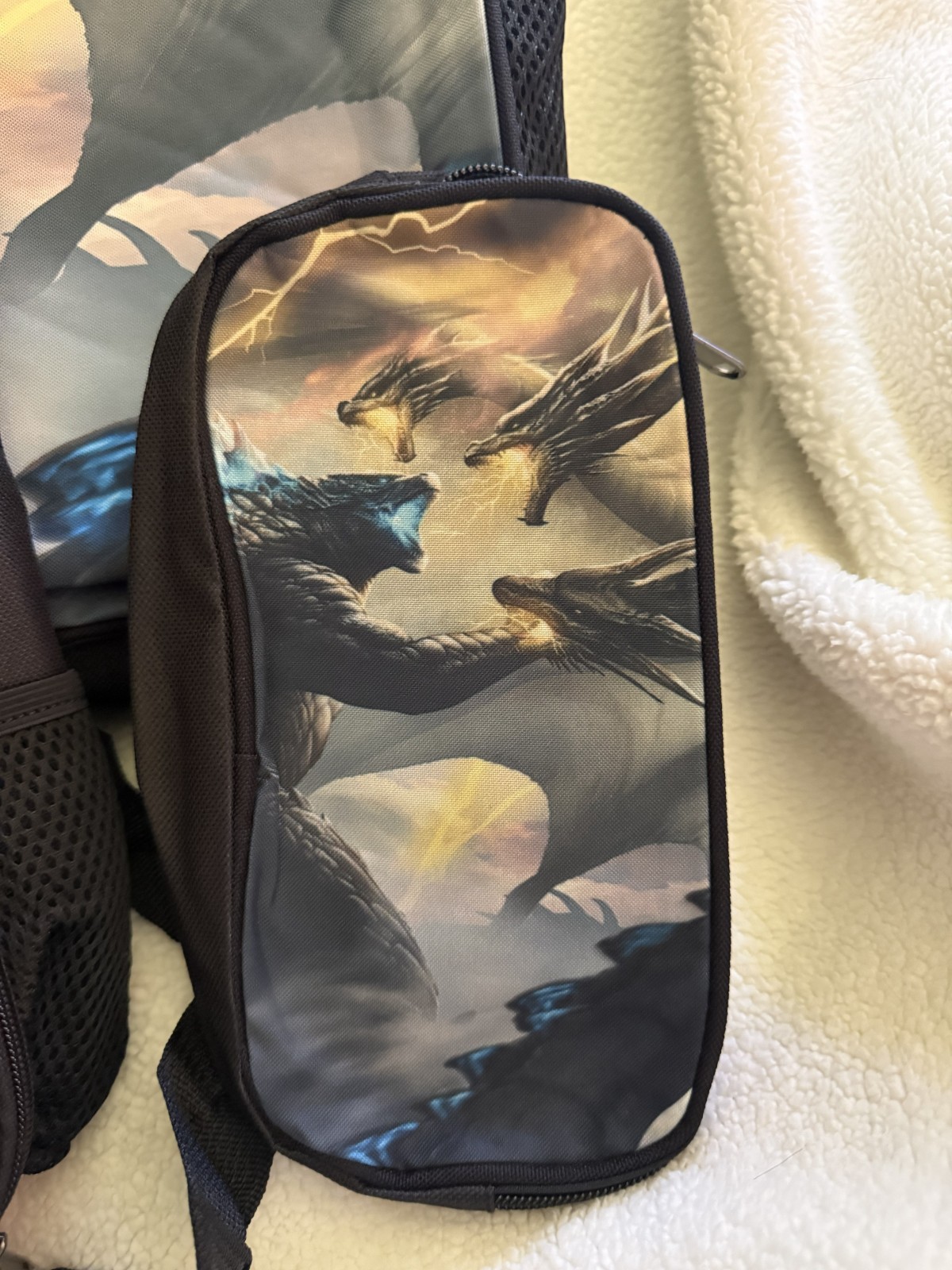 Monster Dragon 17 inch backpack Blue & Black 3 Piece Set