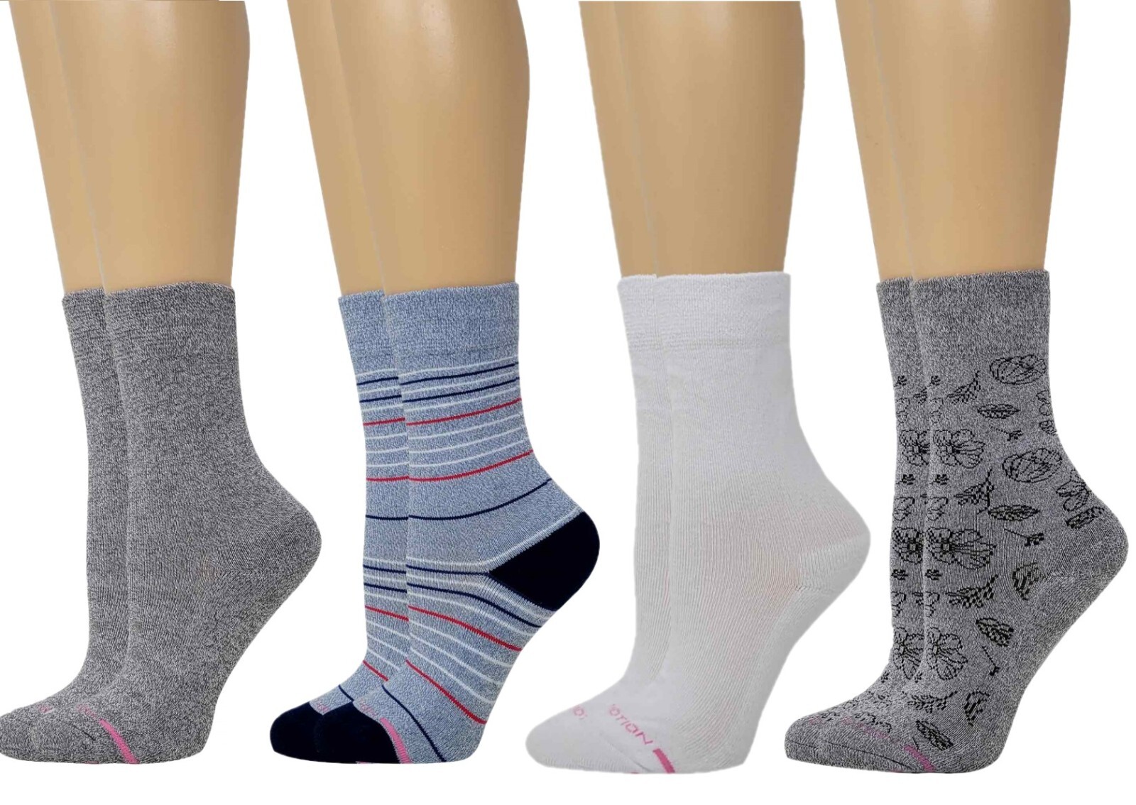 Women Comfort Non-Binding Half-Cushion Crew Diabetic Socks Dr Motion (2 pack)
