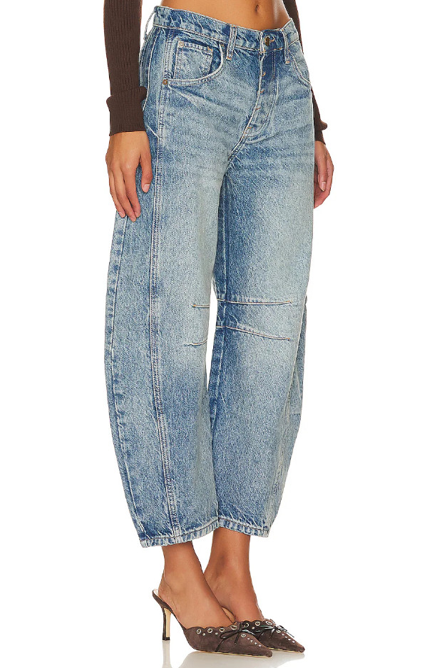 FreePeople x We The Free Good Luck Mid Rise Barrel Jeans, Ultra Light Beam NEW