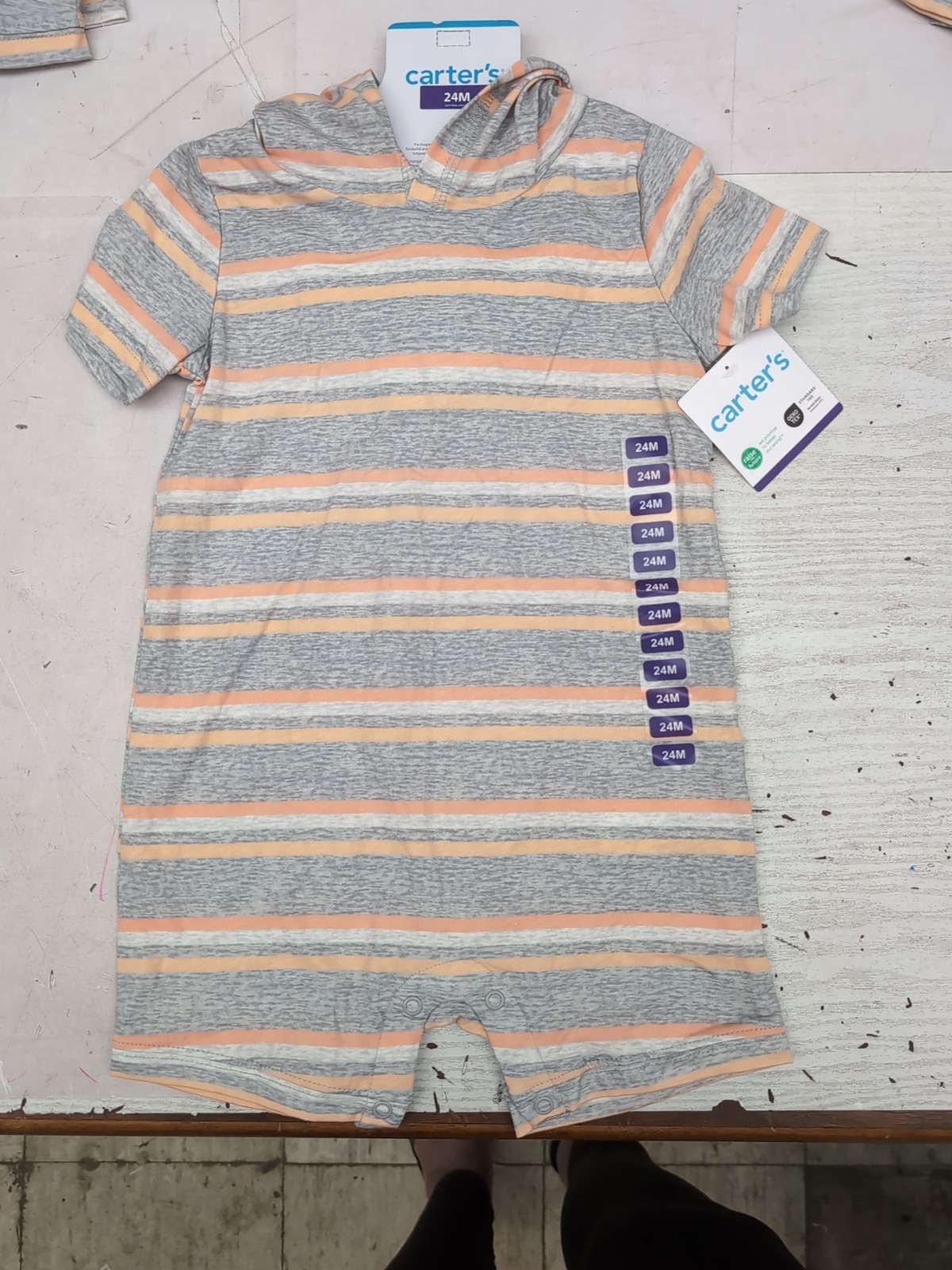 NWT Carter’s Baby Boy Grey/Orange Stripped Romper 24M BR1