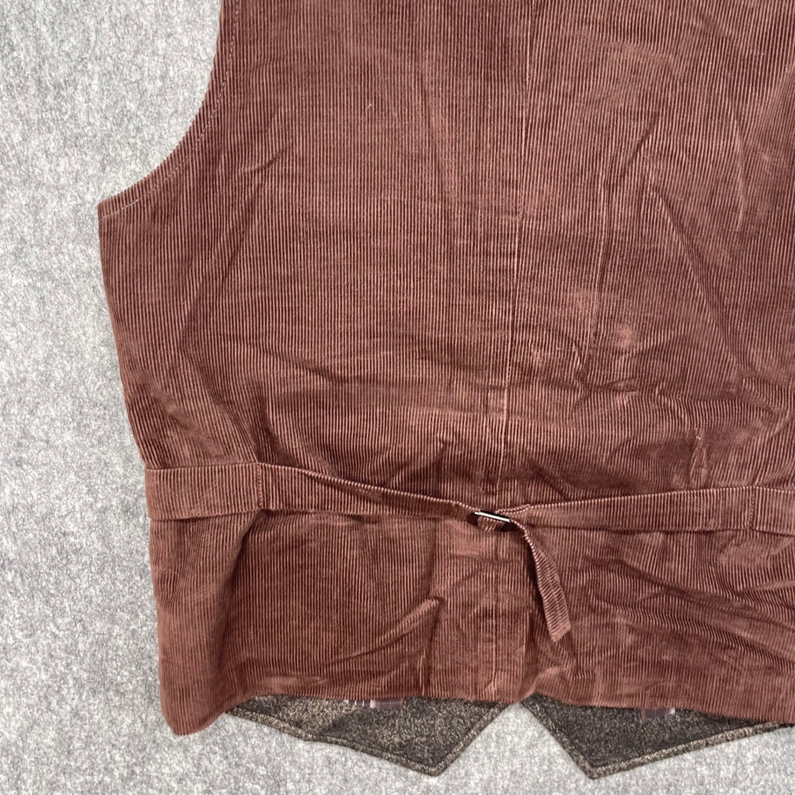 Kroon Vest Mens Medium Brown Herringbone Wool Blend Corduroy Plaid Lining
