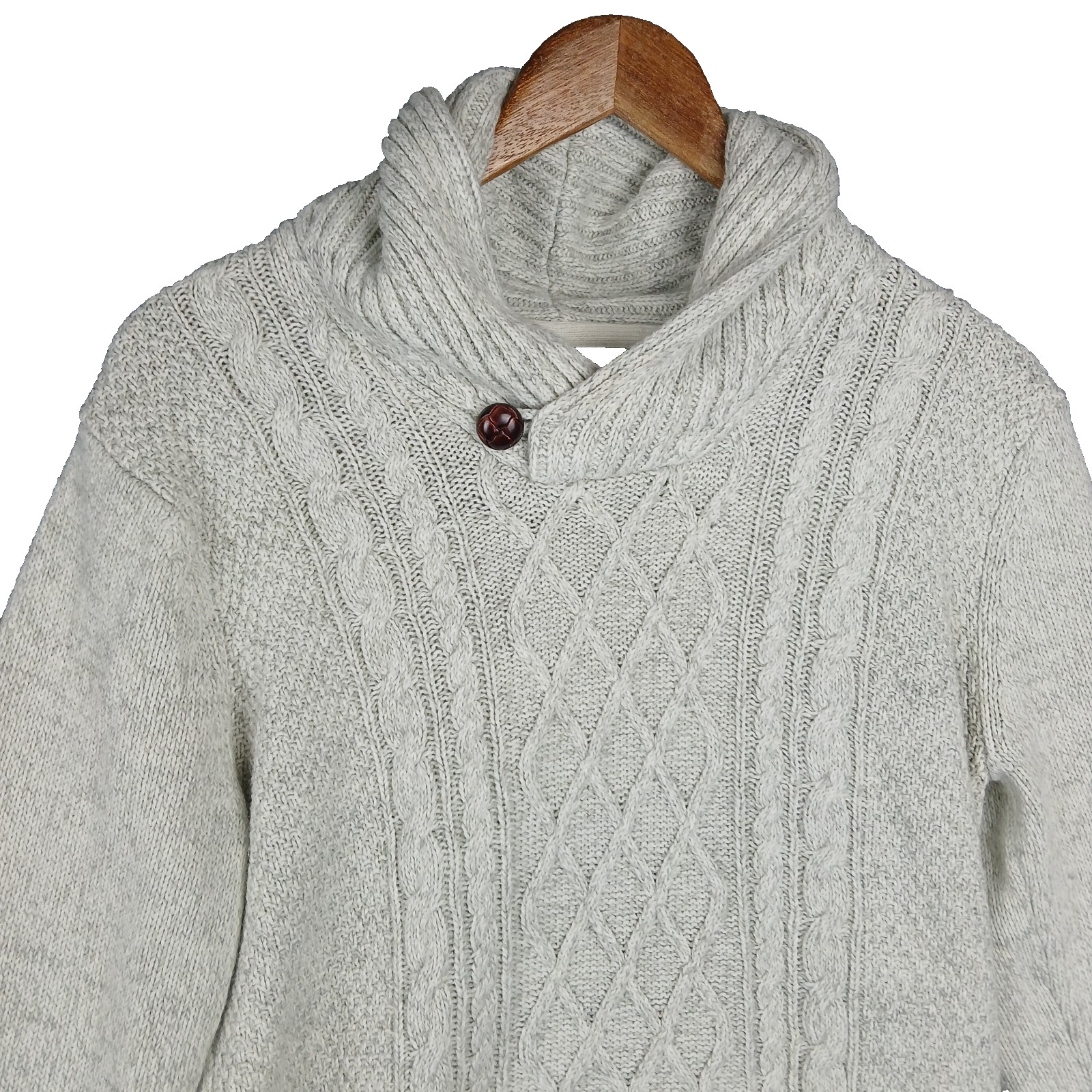 Emerald Isle Knitwear Sweater Mens Medium Beige Cable Knit Ribbed Shawl Collar