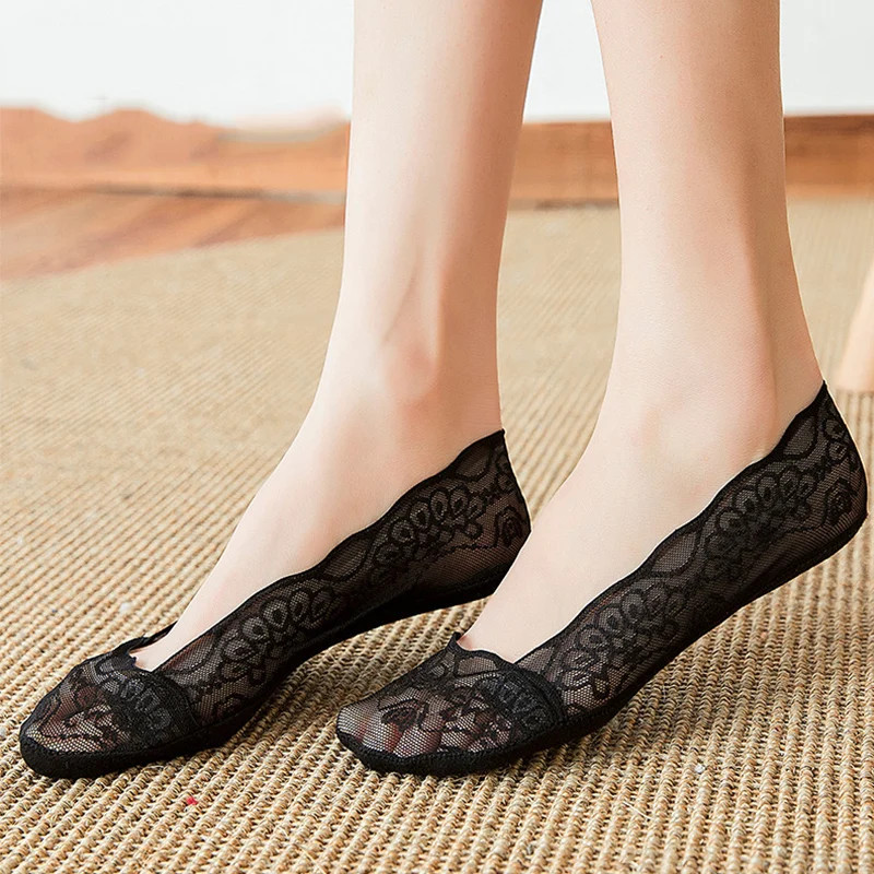 5 Pairs Crew Socks Women Lace Invisible Summer Transparent Short No-Show Ankle