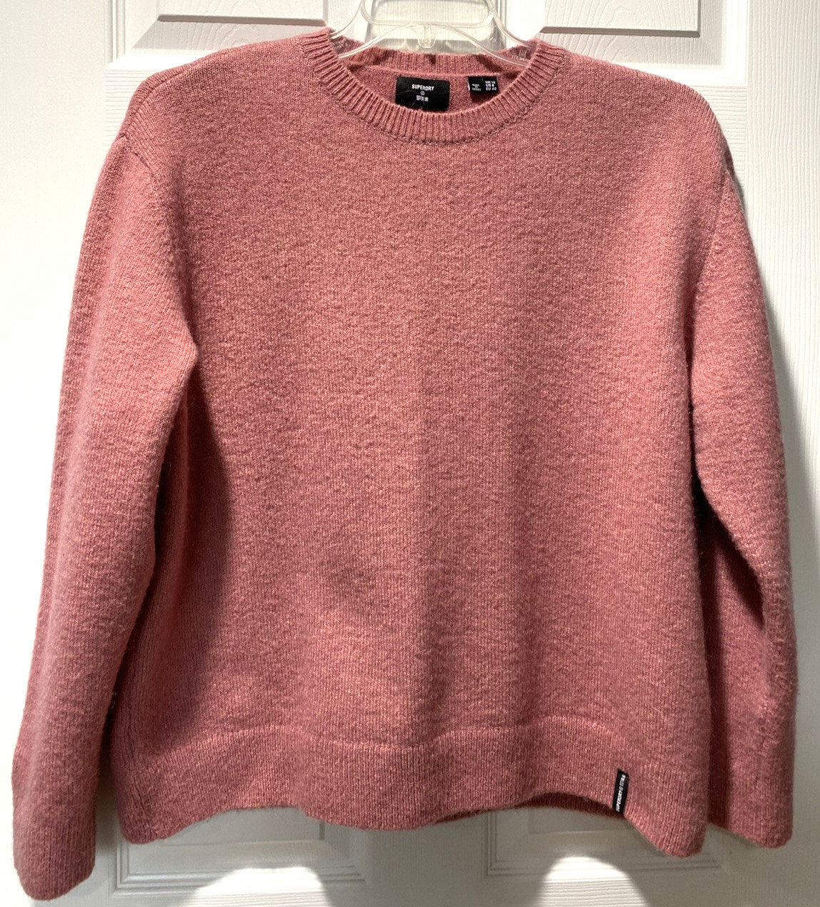Superdry Pullover Sweater Top Pink Round Neck Long Sleeve Soft Warm Cozy Size L