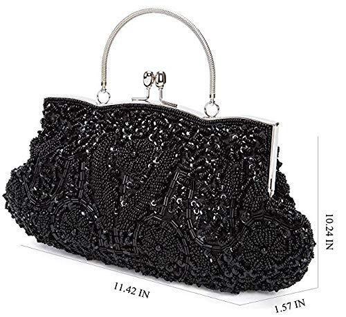 Beaded Sequin Design Flower Evening Purse Large Clutch Bag