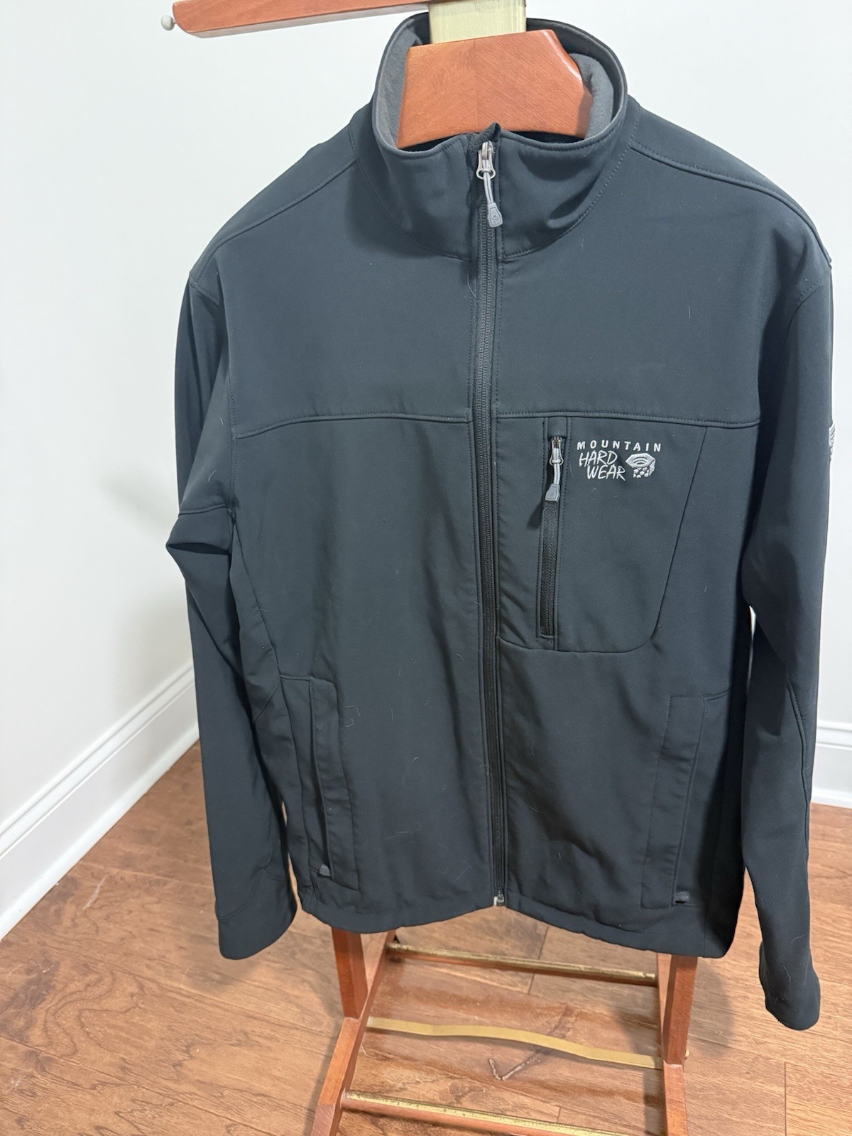 Mountain Hardwear Mens Large Black Softshell Windbreaker Full Zip Jacket