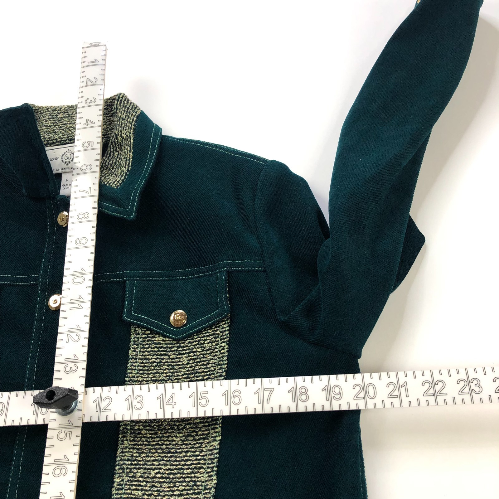 St. John Sport Marie Gray Size P Petite Button Blazer Jacket Dark Green PLS READ
