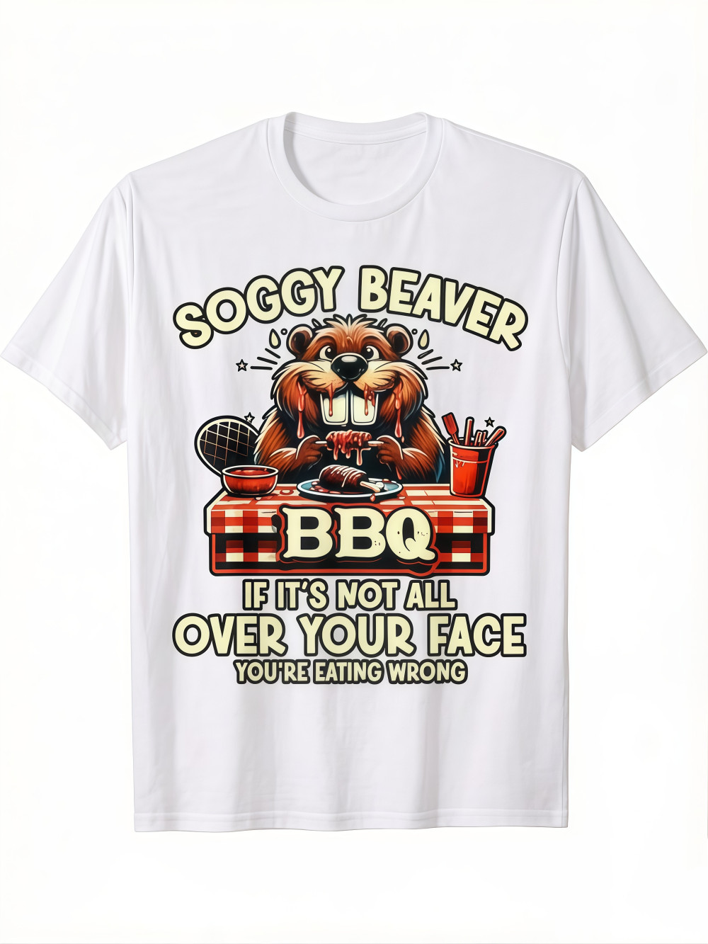 100% Cotton Funny BBQ T-Shirt – Soggy Beaver Humor for Men, Casual Loose Fit