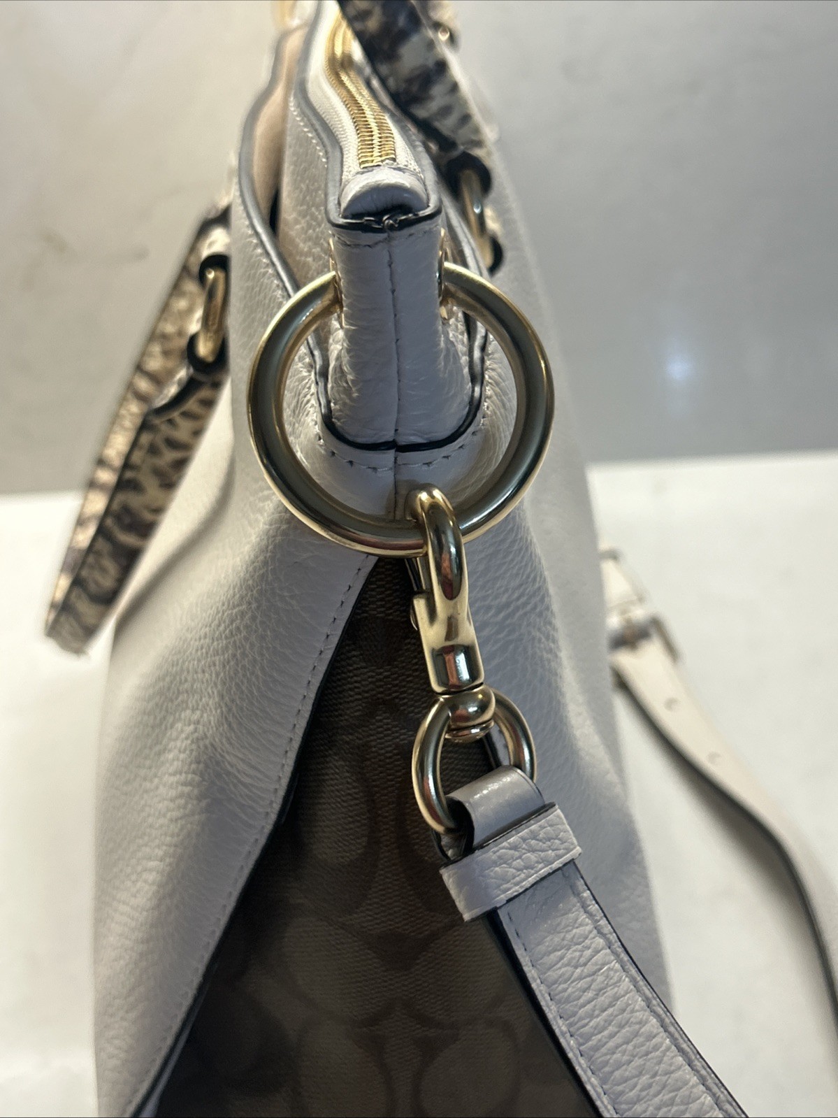 COACH Chalk Pebble Leather MIA Satchel W/ Exotic Trim #76642 EUC