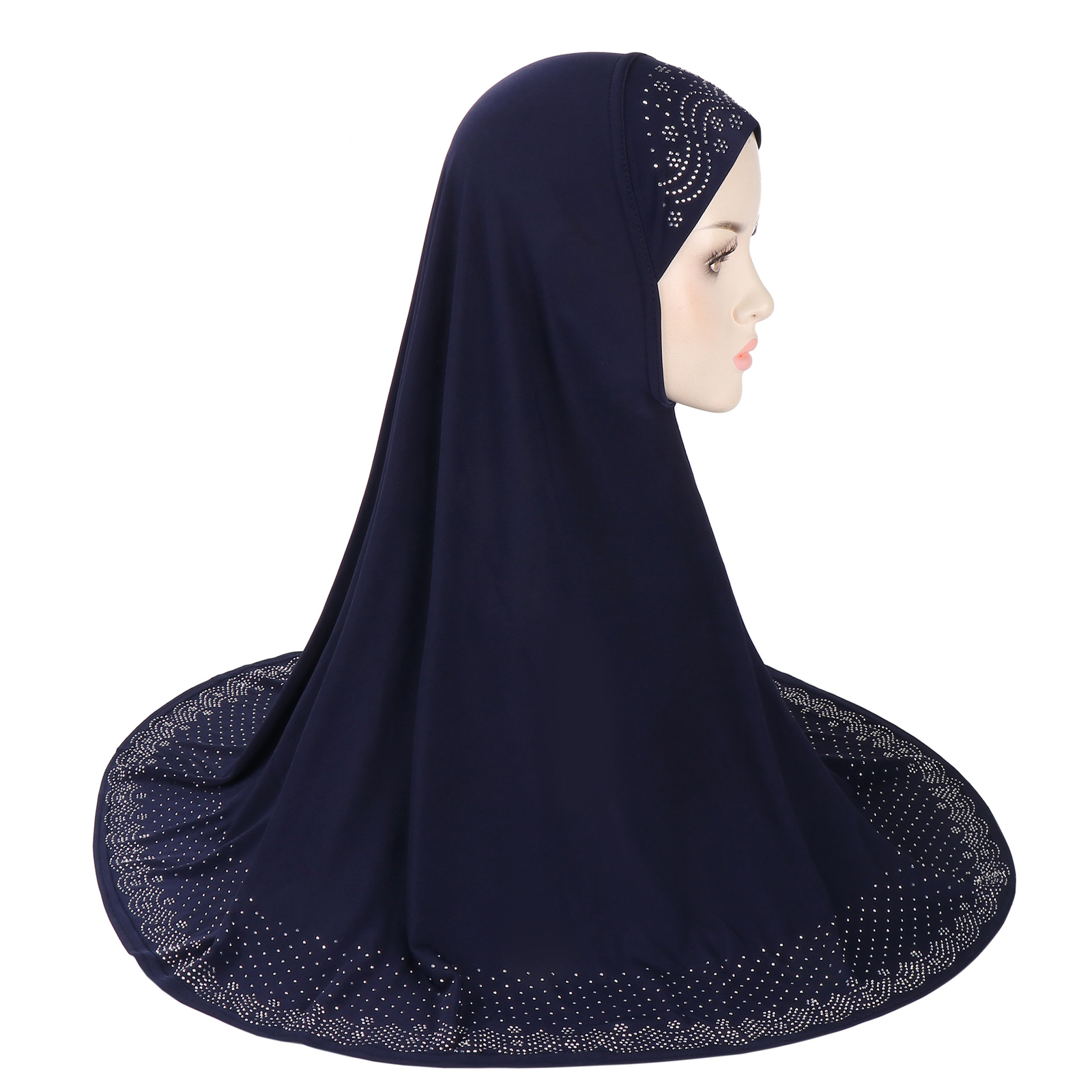 Rhinestone Hijab Full Cover Scarf Women Muslim Khimar Overhead Headscarf Islamic