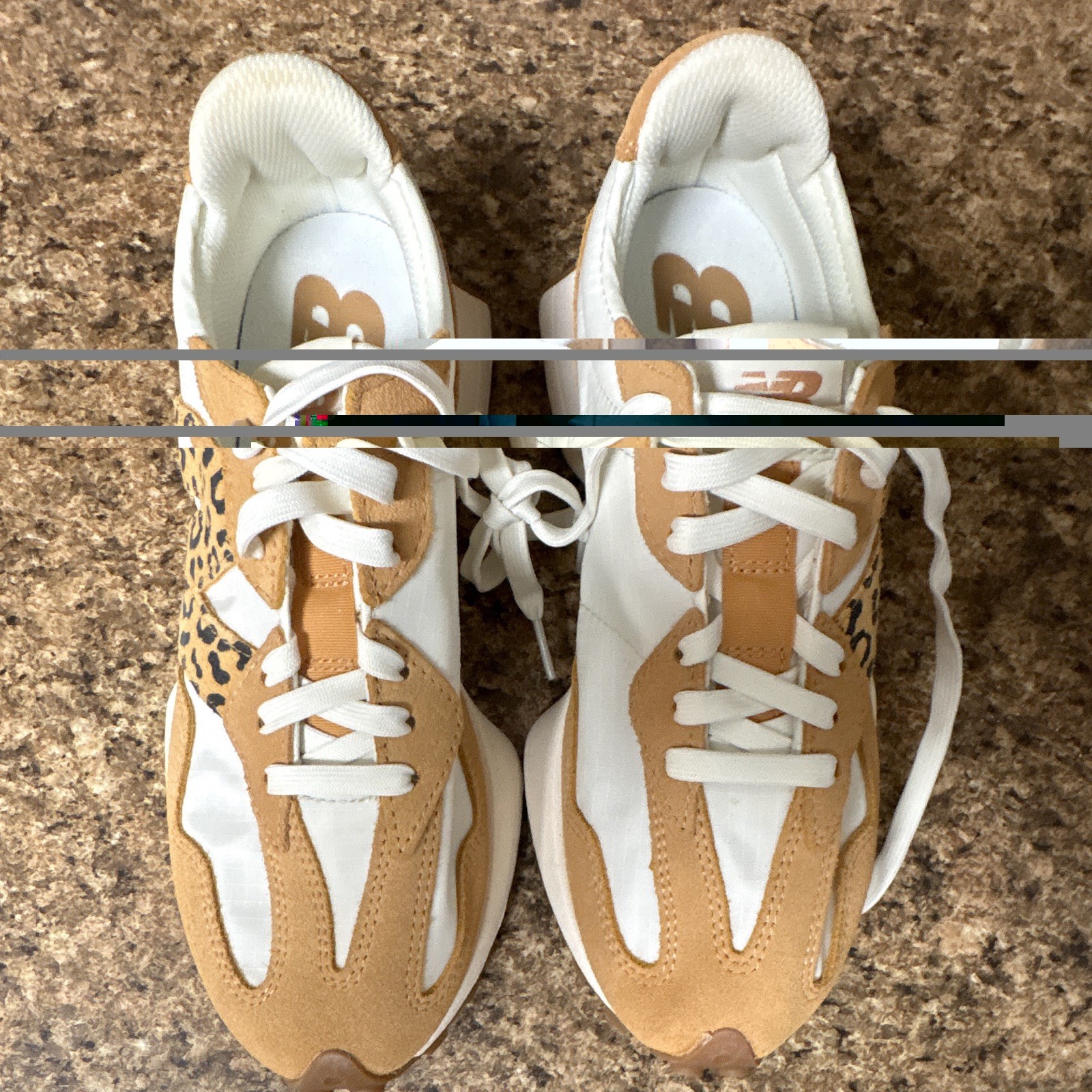 New Balance 327 Athletic Low Top Lace Up Sneakers Tan White Black Leopard