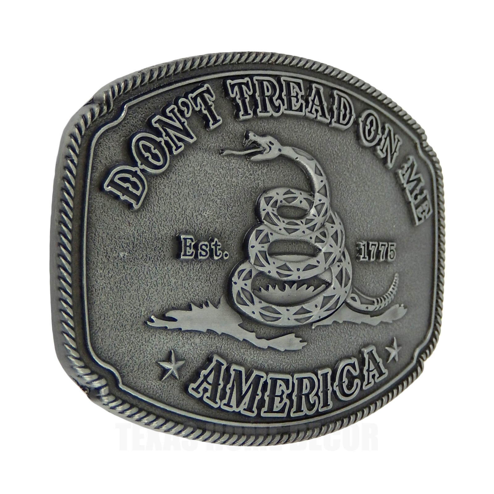 America Don’t Tread On Me Gadsden Flag Snake Belt Buckle Antique Silver Tone