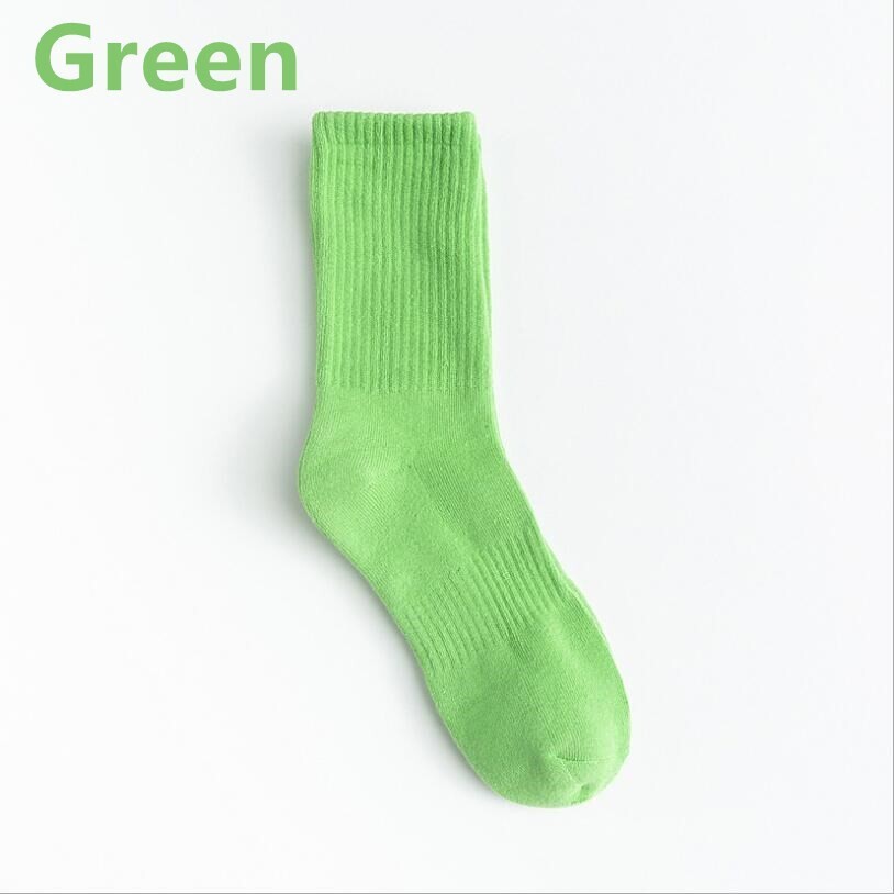 Quality CANDY GREEN Cotton Crew Socks for Unisex Smooth Toe Seam Socks