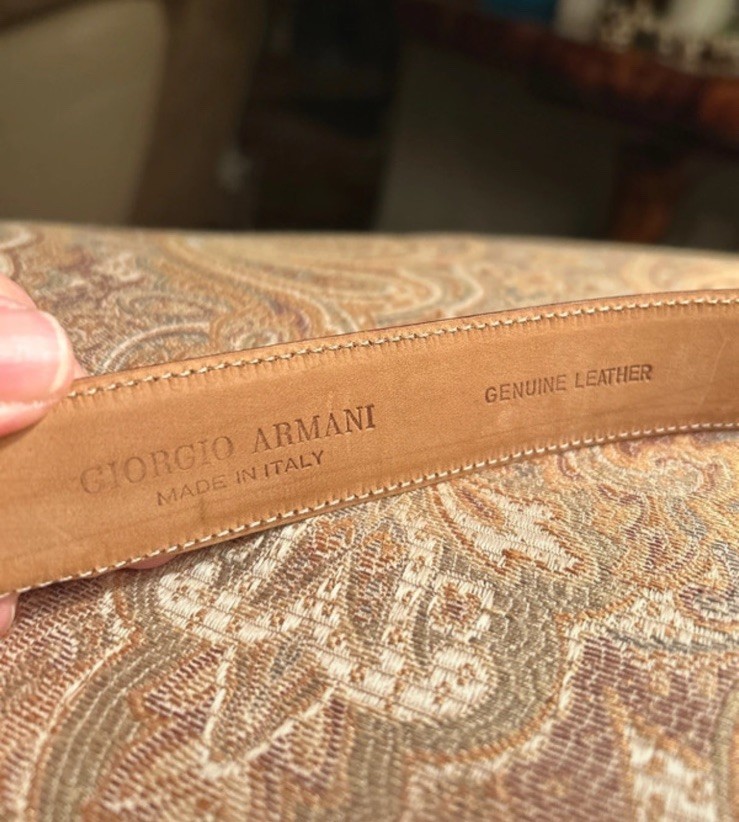 Georgio Armani Tan Brass Pin Leather Belt MADE IN ITALY 75/30 Women 34” Long