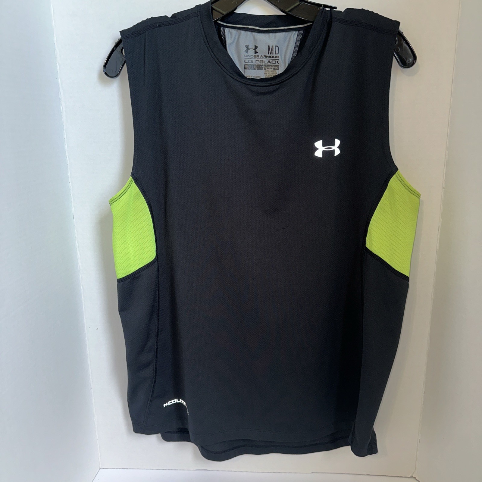 Men’s Under Armour Heat Gear Fitted Athletic Mesh Tanktop Black Size Medium