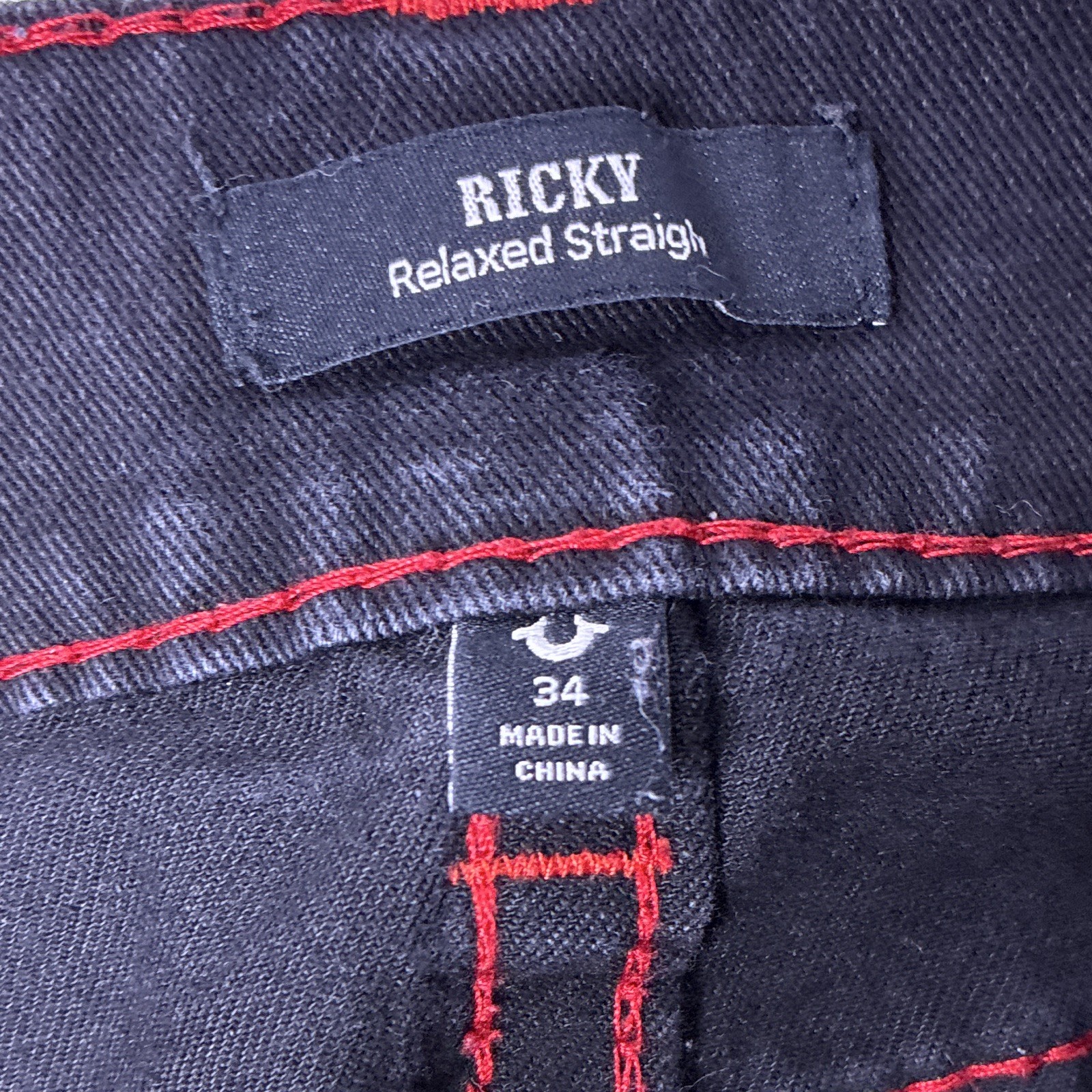 True Religion Men’s Black Dark Wash Relaxed Straight Denim Jeans Logo 5-Pocket
