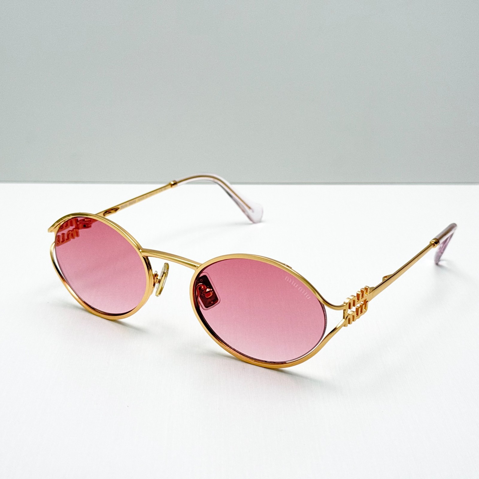 Miu Miu SMU 52YS Gold Pink Shaded Round Sunglasses Women 55-20-130