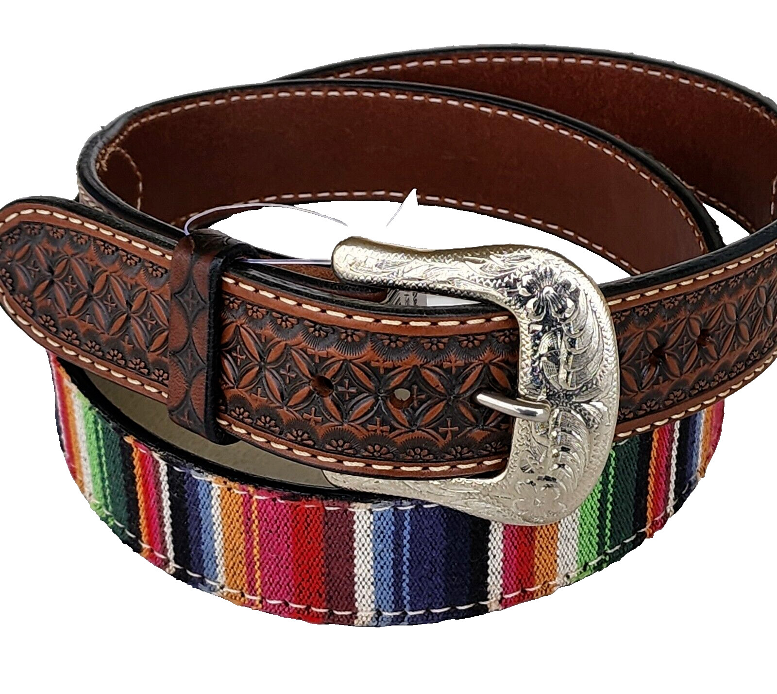 Twisted X Western Serape Stripe Brown Leather Geometric Tooled Billet Size 44