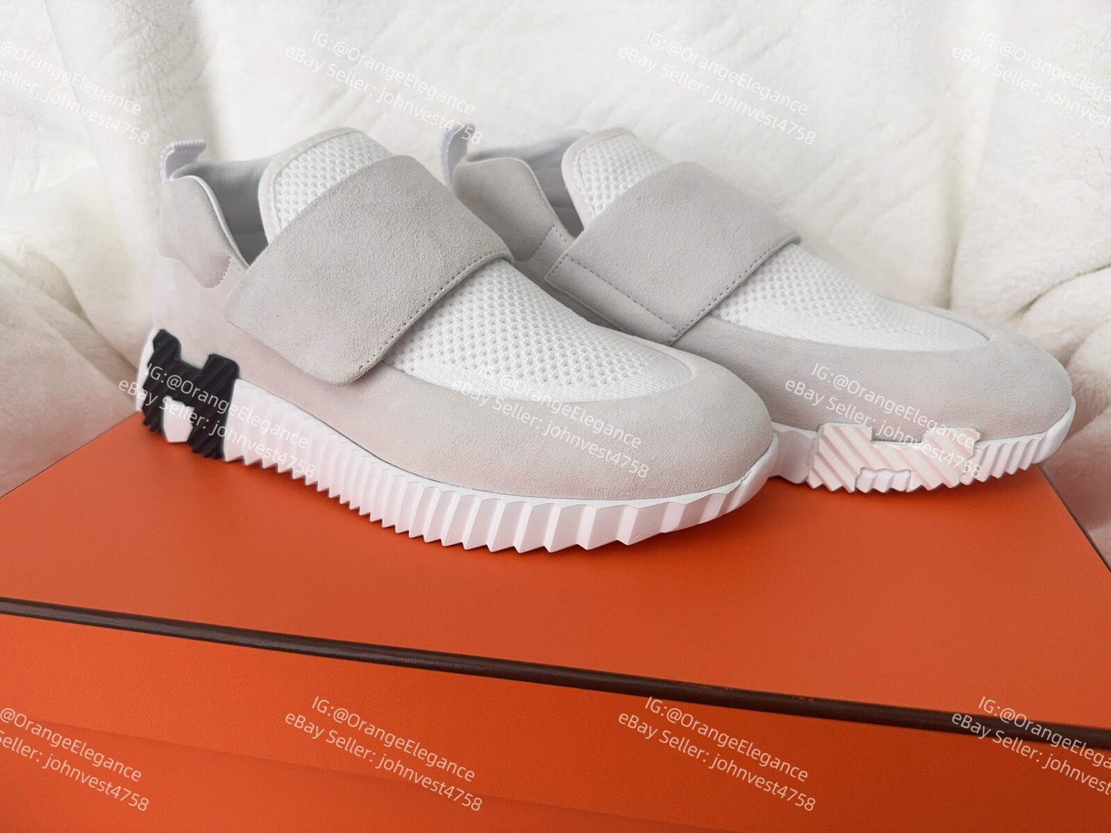 NEW HERMES Bouncing Women H Sneaker Size 37.5 EU H logo Suede Goatskin and Knit