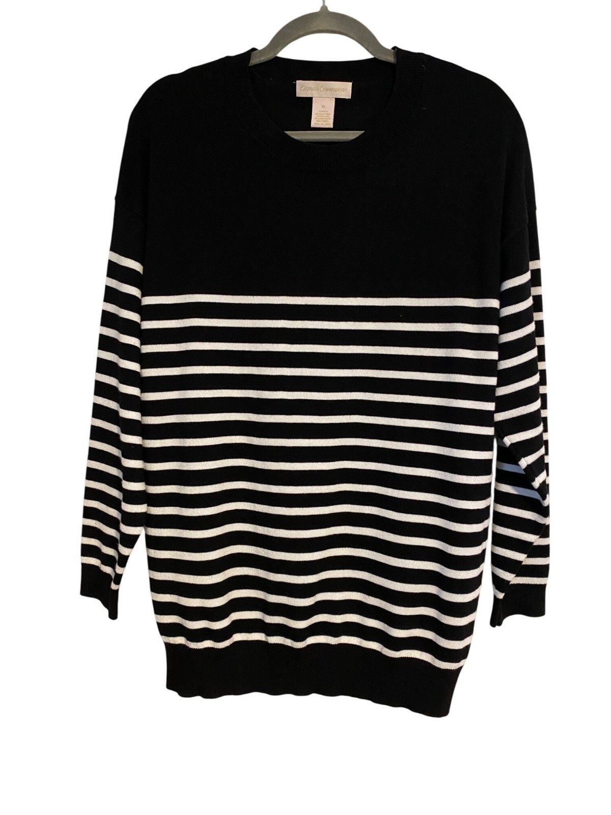 Emma’s Expressions Sweater Women’s XL Black & White Striped Boho City Preppy