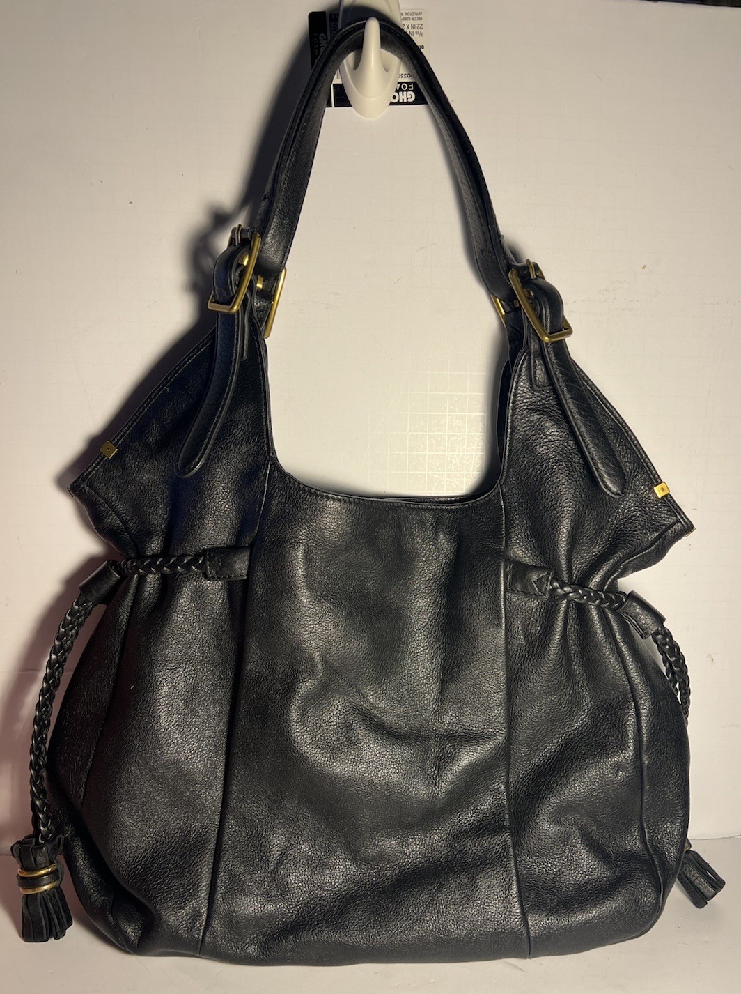 ELLIOTT LUCCA SINTRA Black Soft Pebbled Leather Hobo Shoulder Bag Tassels 10+!