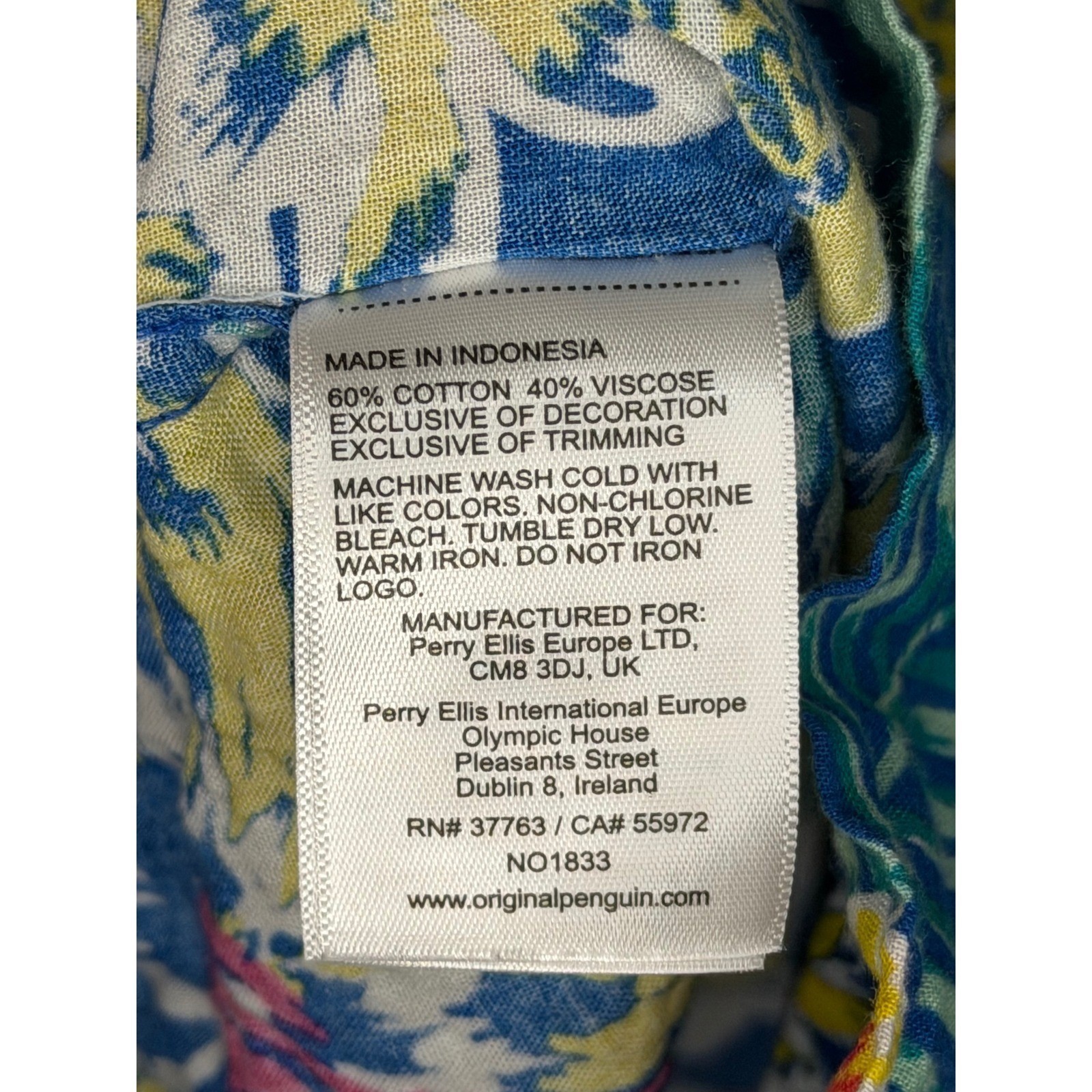 Original Penguin Mens Floral Tropical Button Down Shirt Blue Large Short Sleeve