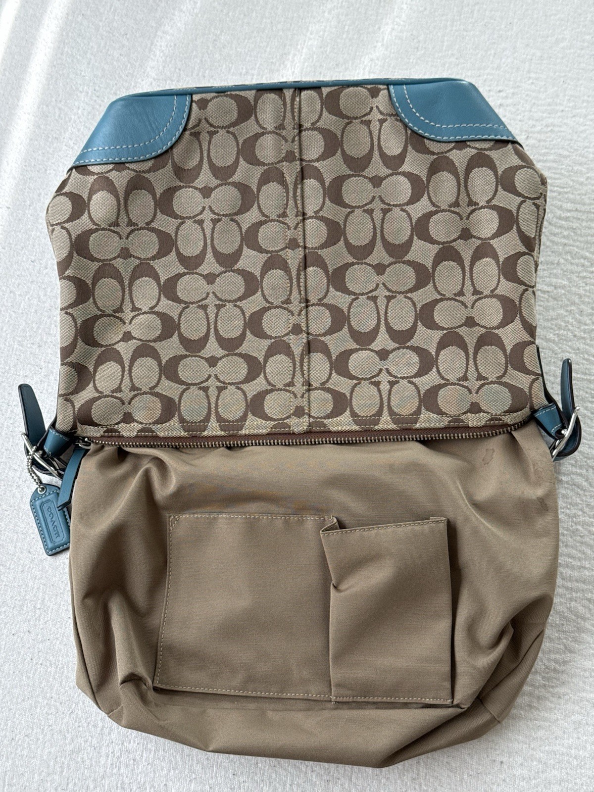 🩵Vintage Coach Signature Soho Hobo Bag Teal F10906 Y2K Canvas Leather Bag 2008