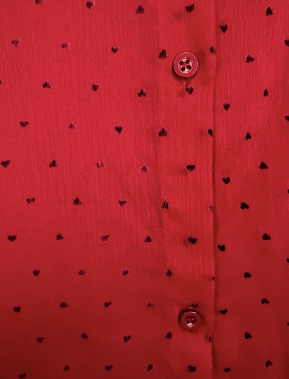 boohoo Red Sheer Chiffon Heart Print Collared Button-Up Long Sleeve Blouse 20