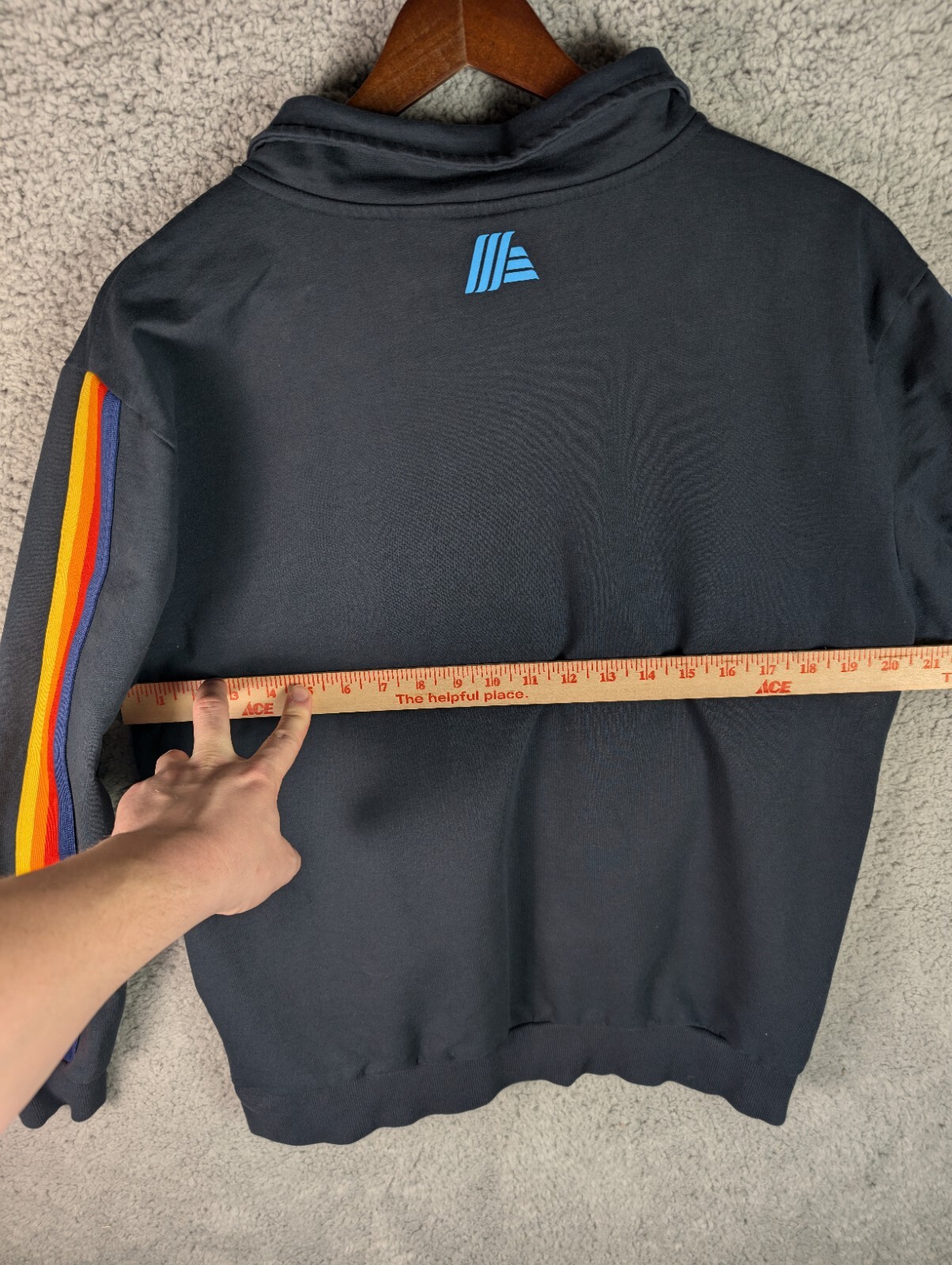 ALDI Pullover 1/4 Zip Large Mock Neck Logo Rainbow Long Sleeve