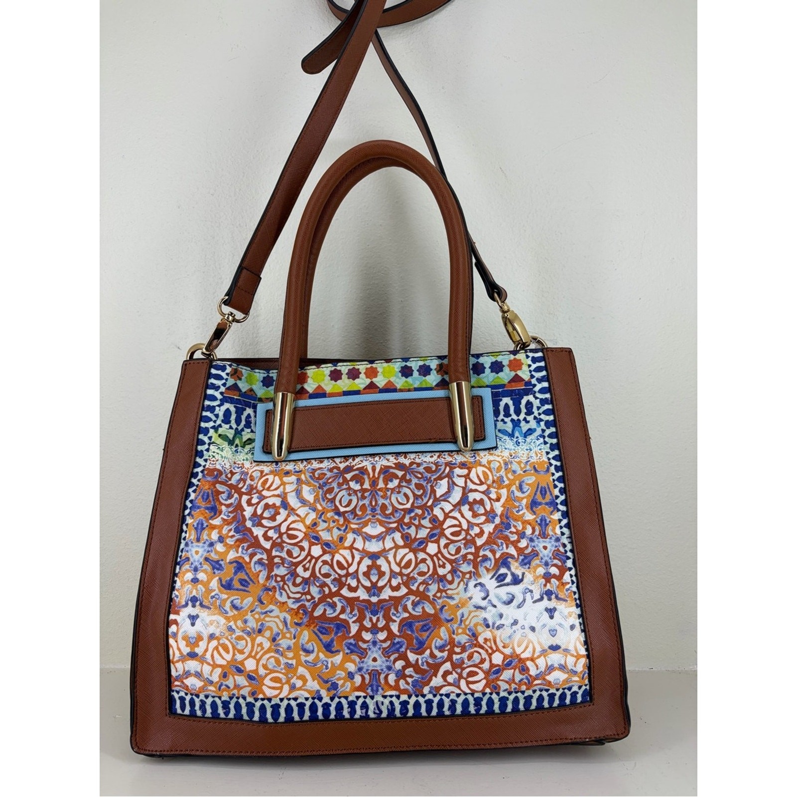 Nanette Lepore Brown Satchel with Light Blue Trim