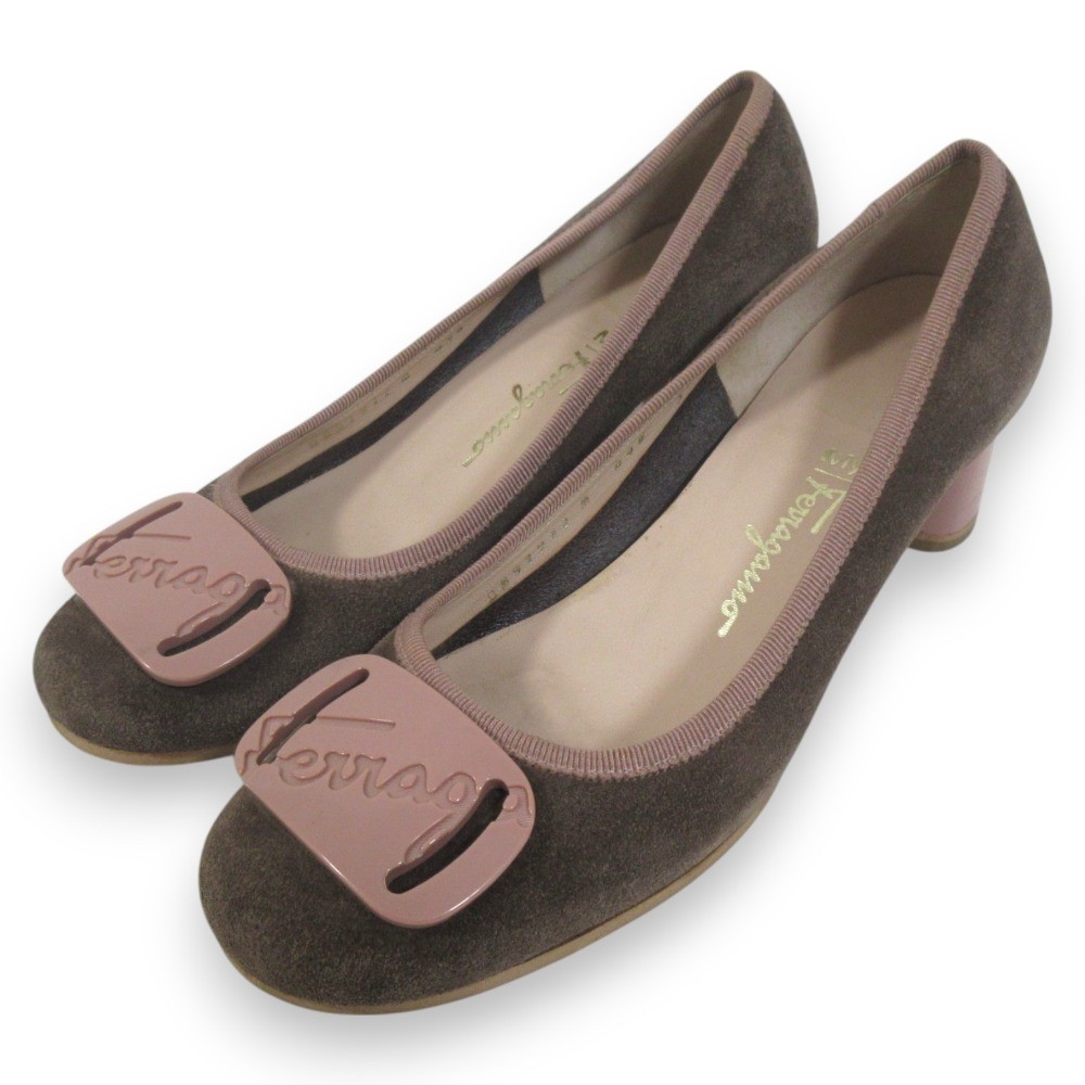 Salvatore Ferragamo logo pumps 5.5 Approx.9.1″” brown pink beige Women USED