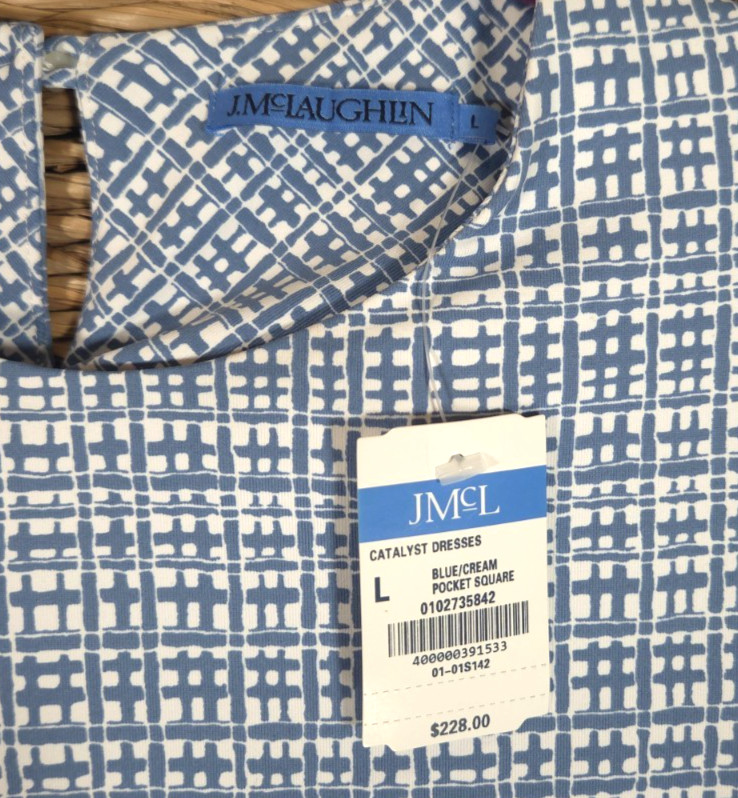 NWT J McLaughlin Size L Catalyst Dress Catalina Cloth Pockets Coastal Blue White