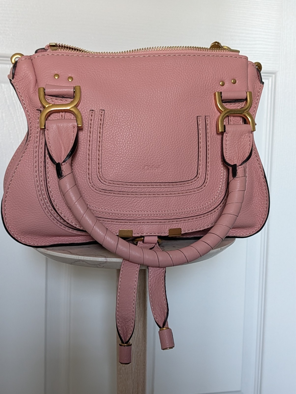 AUTHENTIC Chloe Marcie Small Satchel Bag Calfskin Pink Made in Italy