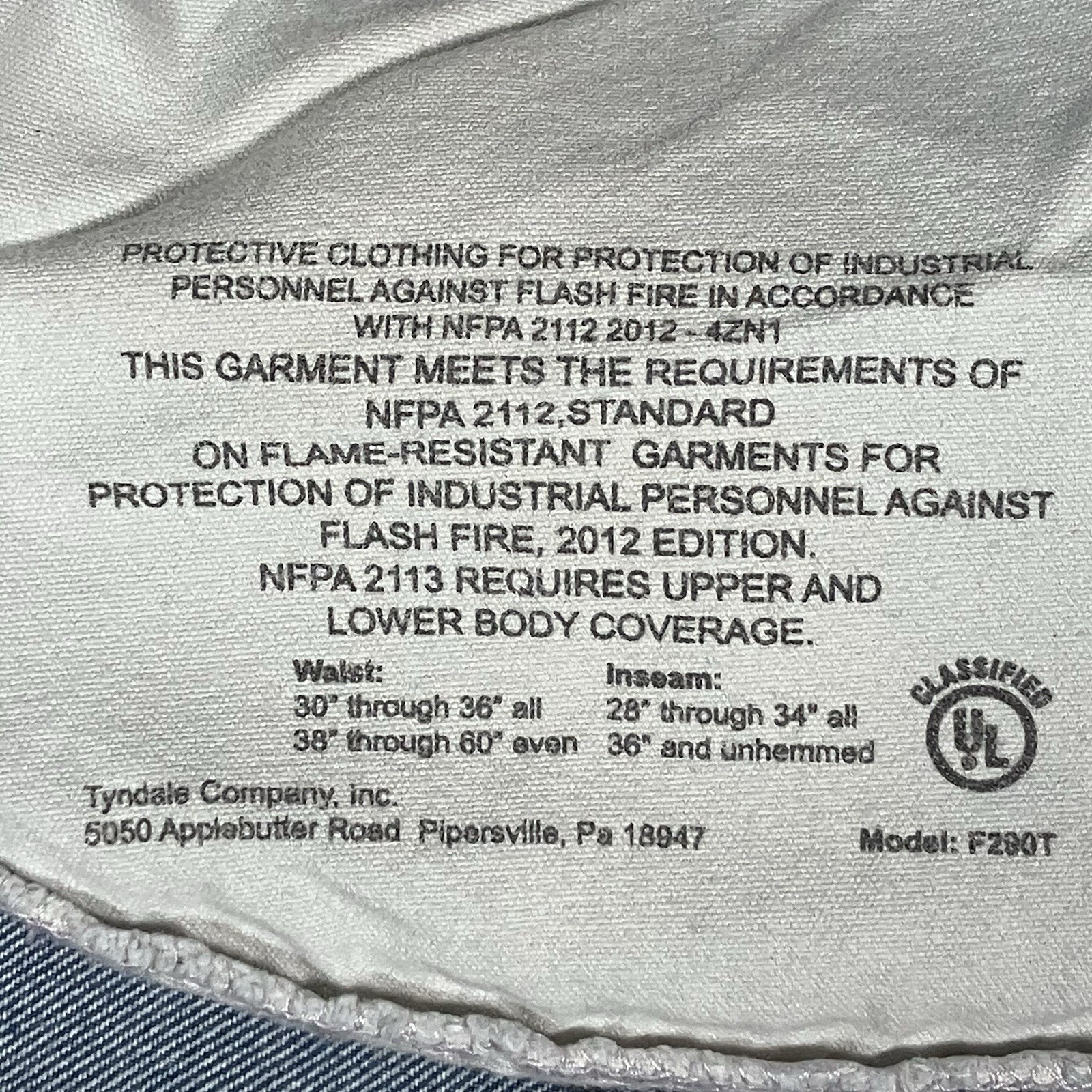 Tyndale FR’s CAT 2 NFPA 2112 Style # F290T USA Made 40×30 Denim Carpenter Jeans