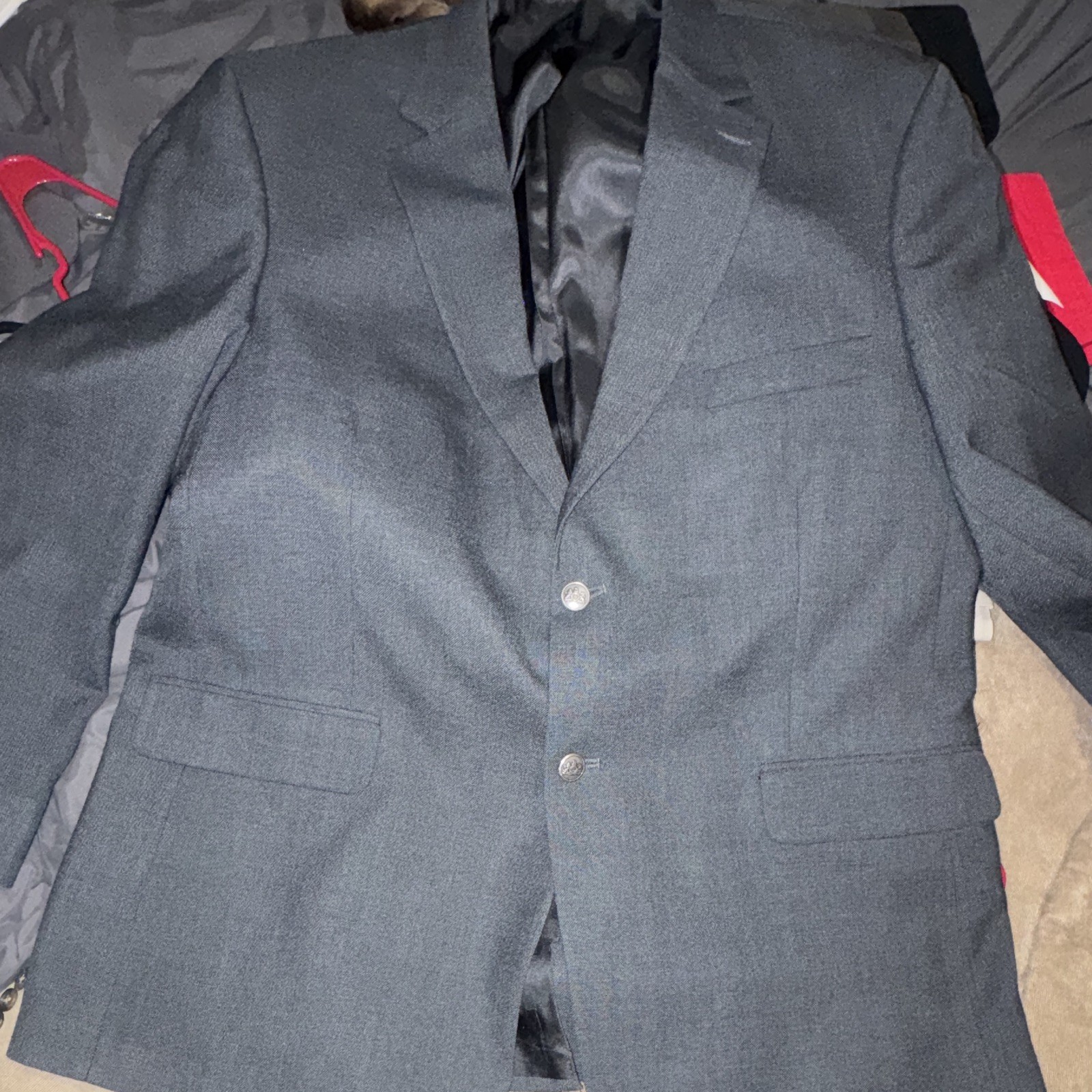 Stafford Gray Worsted Wool Suit Jacket 2-Button Notch Lapel 46 Inner Pockets