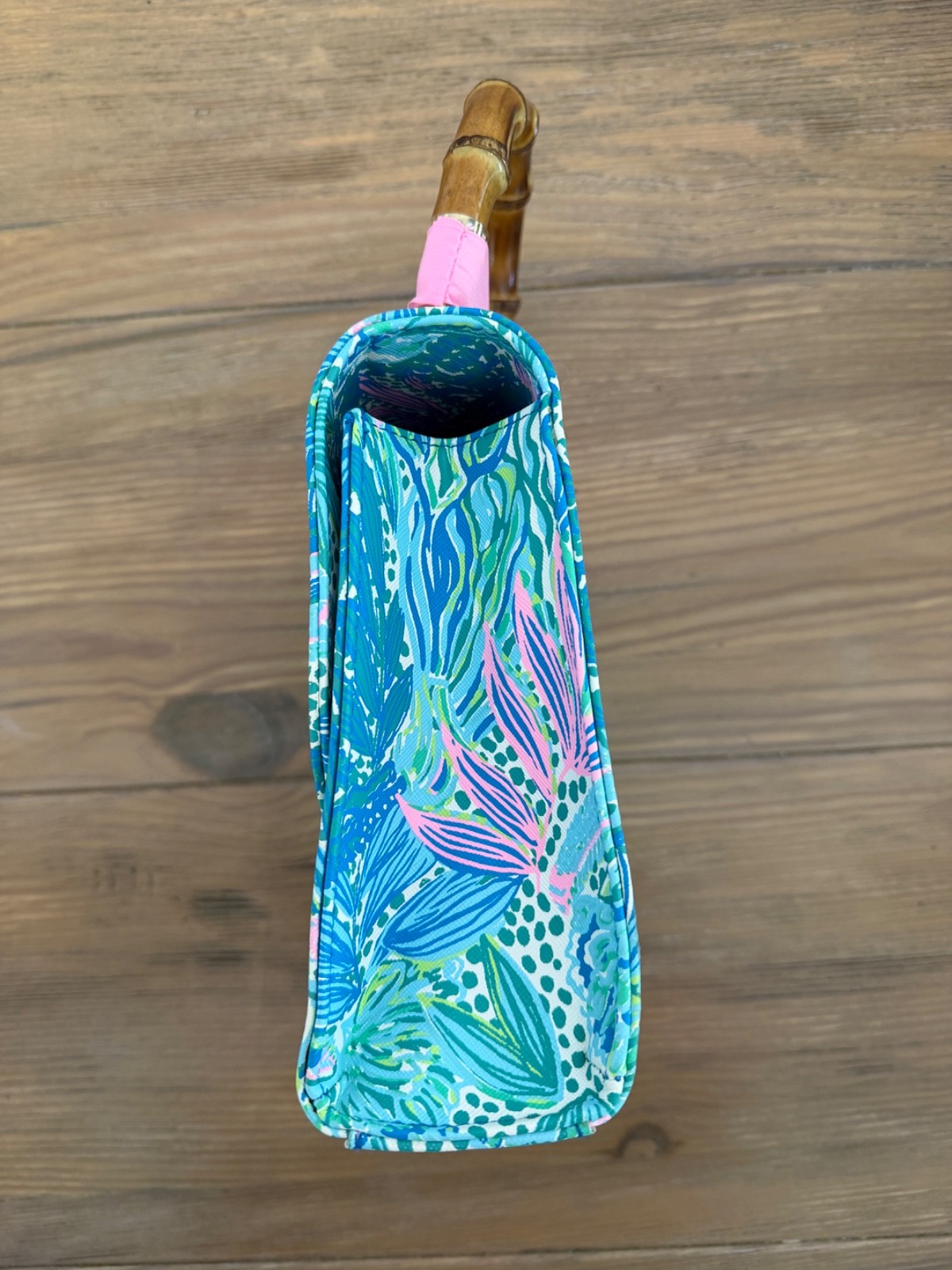 New Lilly Pulitzer Bamboo Handle Mini Bag In Botanical Green Holiday In The Sun