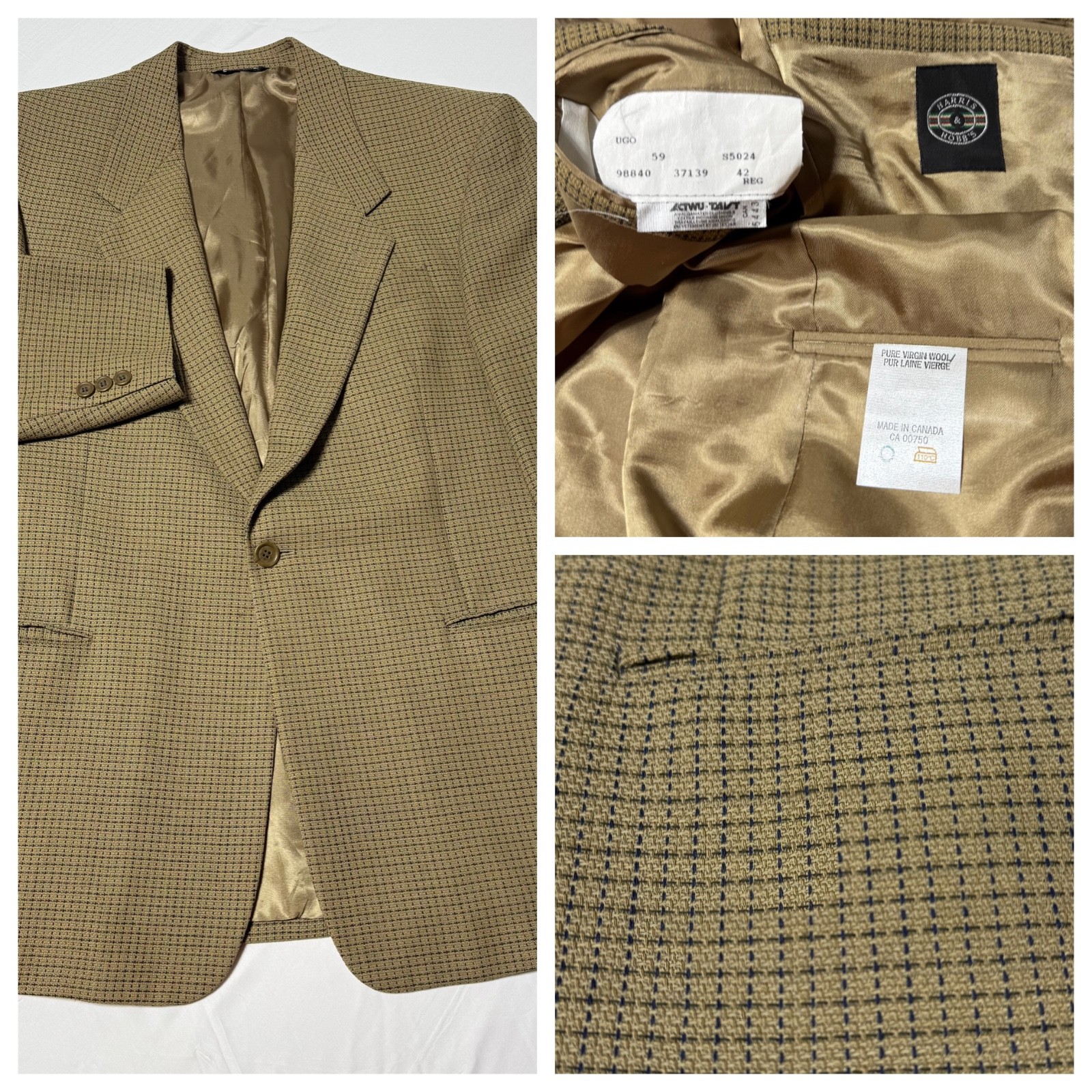 Vintage Harris And Hobbs Wool Blazer Tweed Check Men’s Size 42 Reg