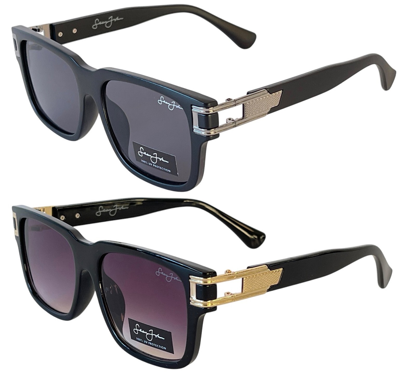 2 New Pairs Sean John Black Shades Urban Flashy Biggie Style Large Sunglasses