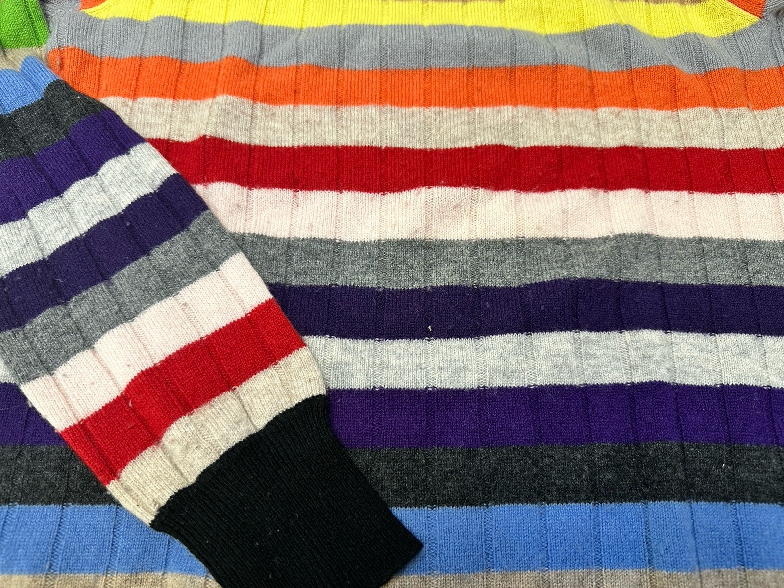 MADELEINE THOMPSON Women Elegant Striped Sweater Top Cashmere Wool XS