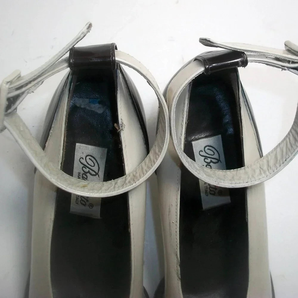 Vtg 90’s Black & Cream Chunky Cap-Toe Ankle Strap Pumps Made in Italy 9M 39M