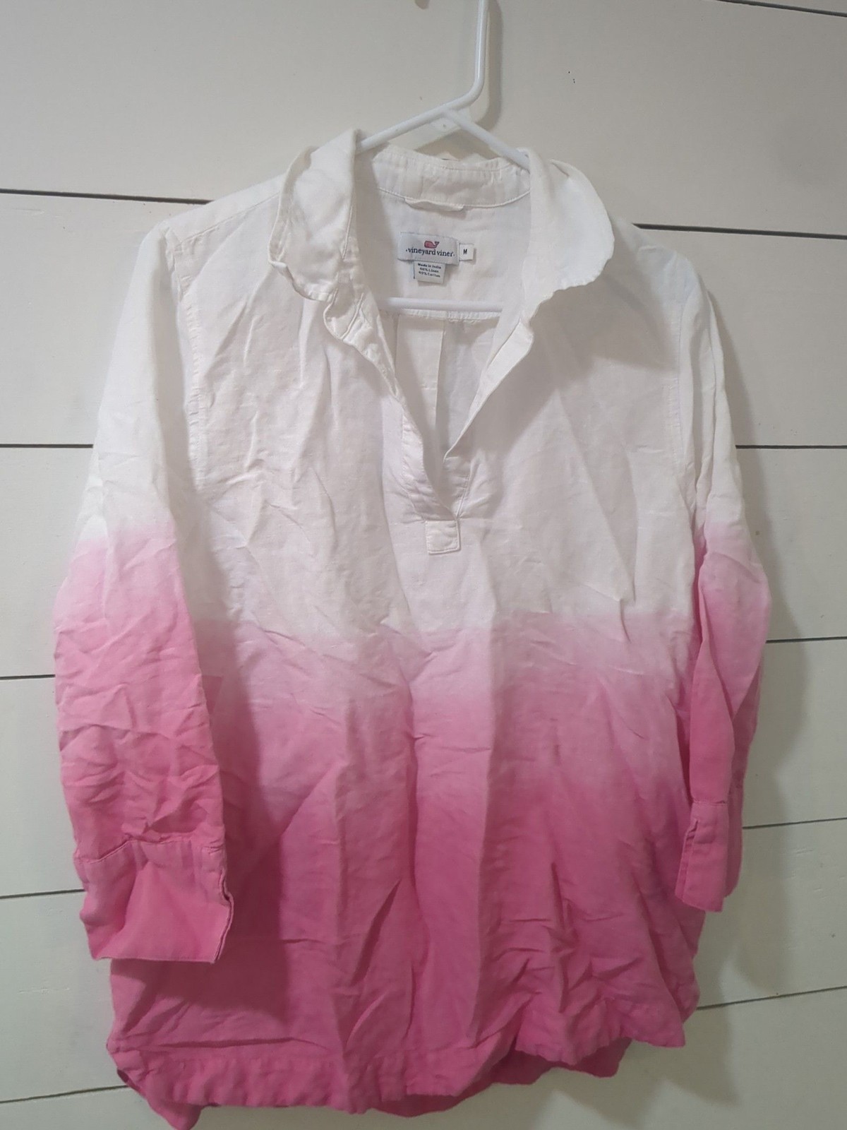 Vineyard Vines medium linen cotton blend ombre pink white women’s top summer