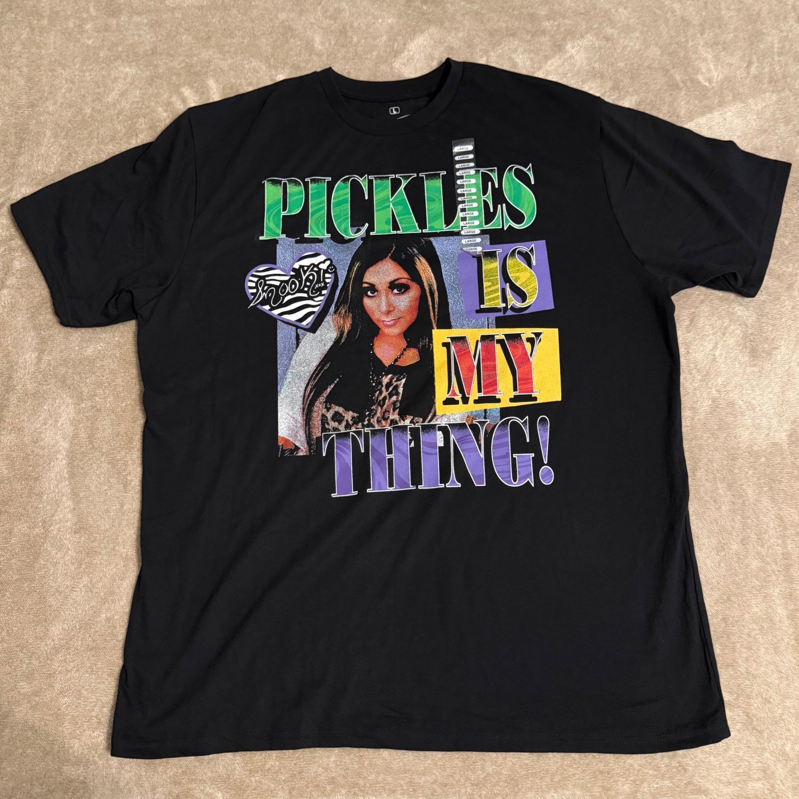 Jersey Shore Snooki Pickles Is My Thing Black Graphic T-Shirt Large MTV Y2K Tee