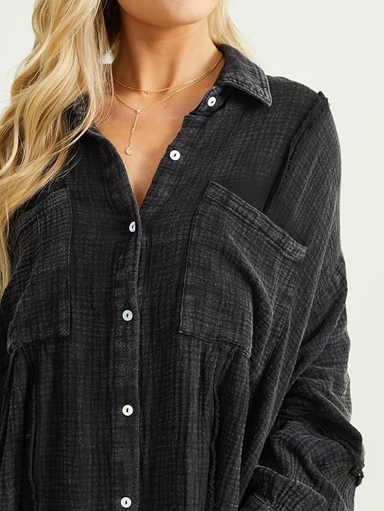 Altar’d State Women’s Oversized Black Shirt Dress Effortless Chic Versatile