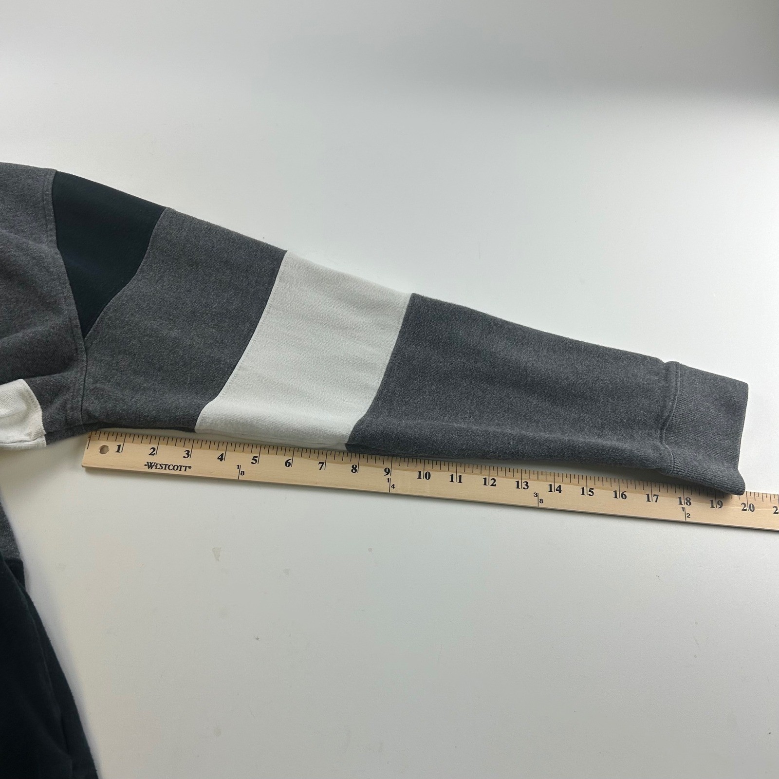 Tommy Hilfiger Mens L Long Sleeve Rugby Shirt Grey Black Colorblock 8 Patch