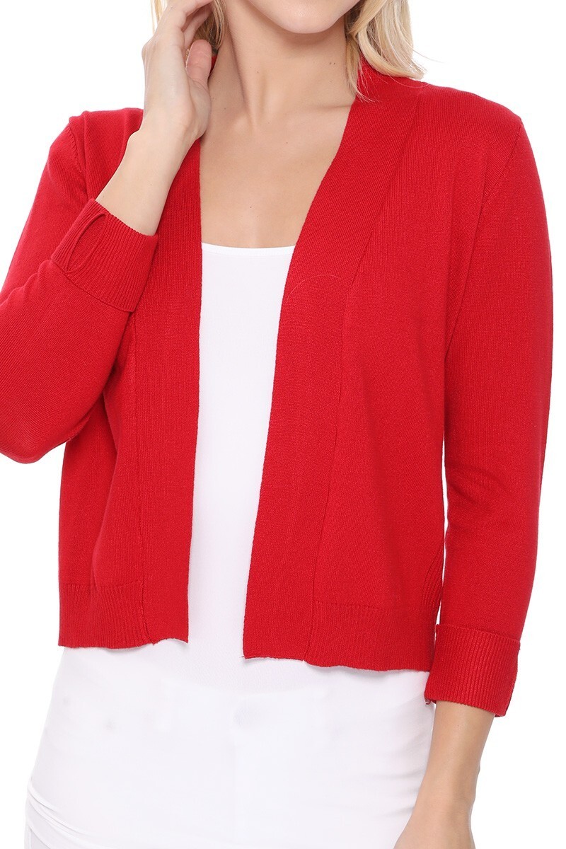 YEMAK Women’s Cropped Bolero 3/4 Sleeve Classic Open Front Cardigan MK3558(S-XL)