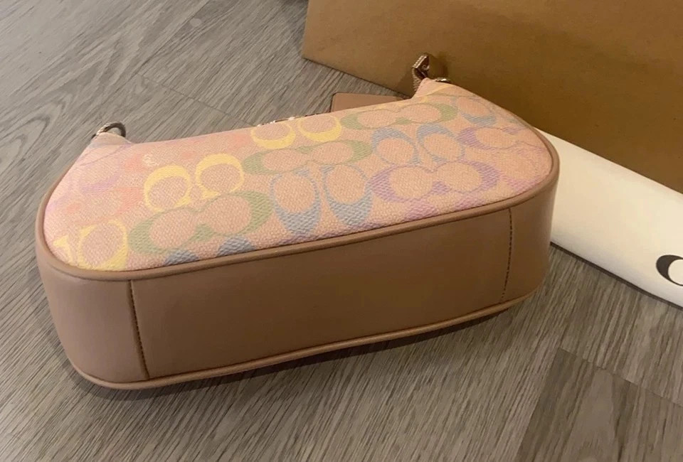 COACH Teri Shoulder Bag In Rainbow Signature Canvas & Leather CDA91 Silver/Sand