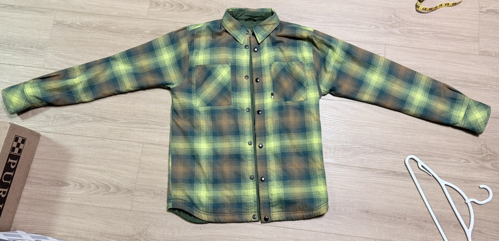The North Face Mens Reversible Quilted Shirt Jacket Olive Green Plaid Men Large